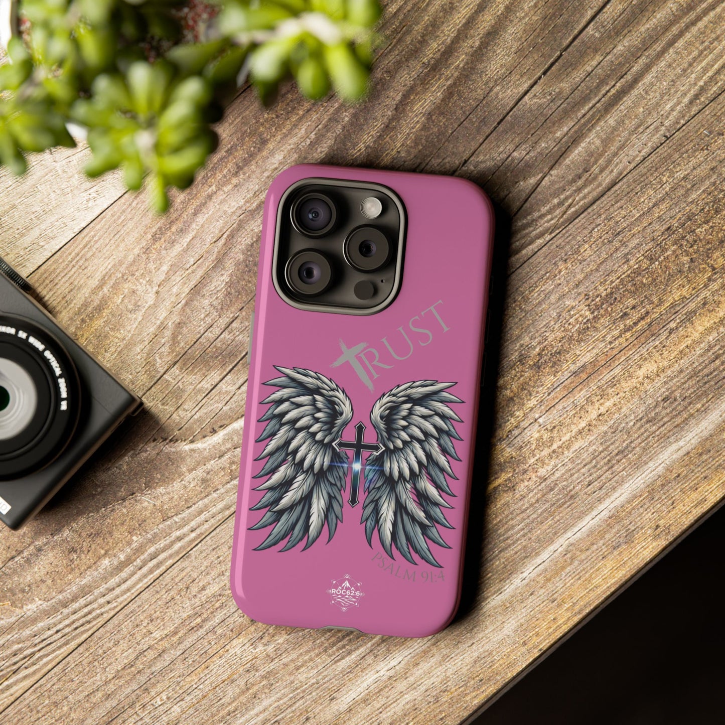 Wings Series Pink Phone Case - Trust, Psalm 91:4 Design, Inspirational Gift, Christian Accessories, Spiritual Protection, Encouragement