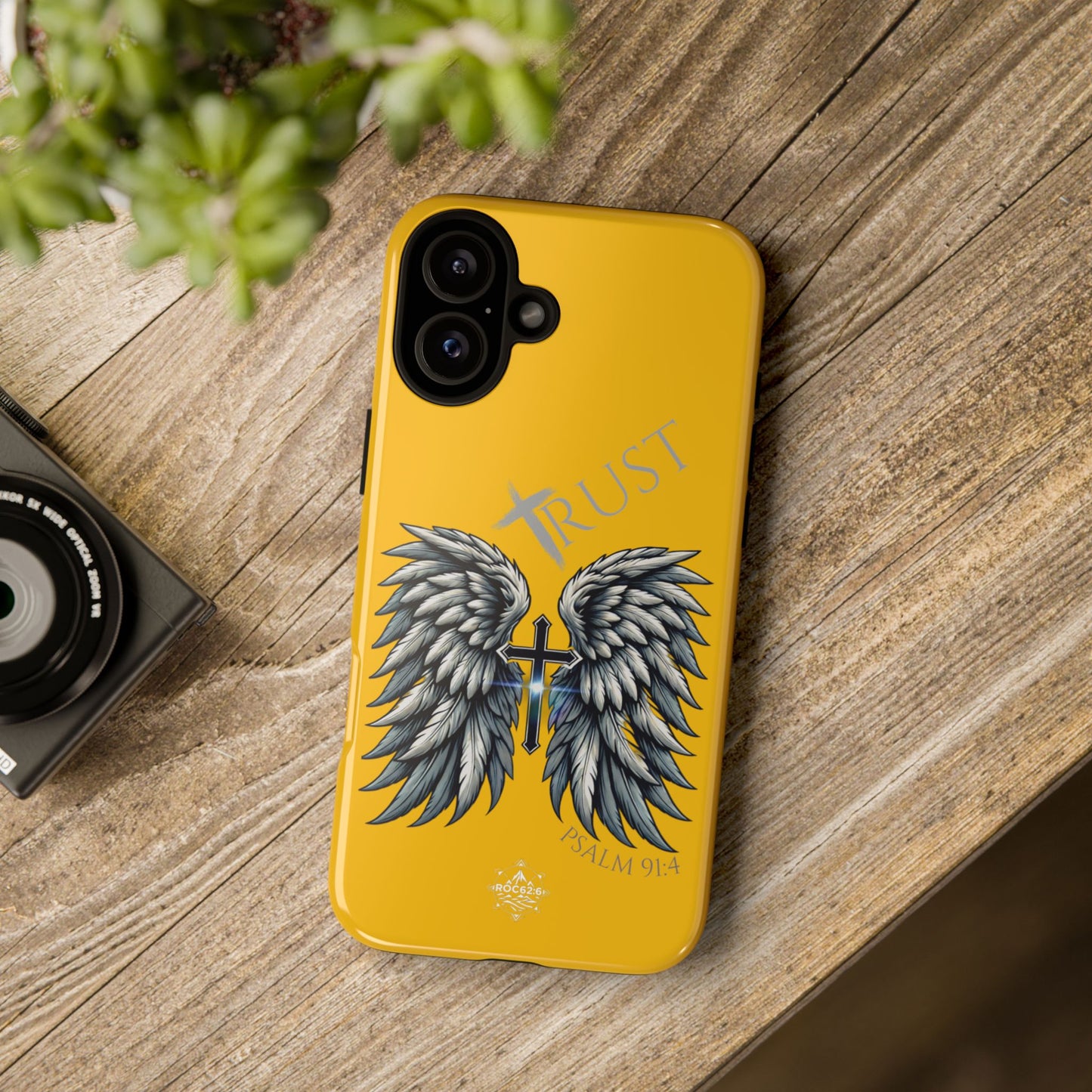 Wings Series Gold Phone Case - Trust, Psalm 91:4 Design, Inspirational Gift, Christian Accessories, Spiritual Protection, Encouragement