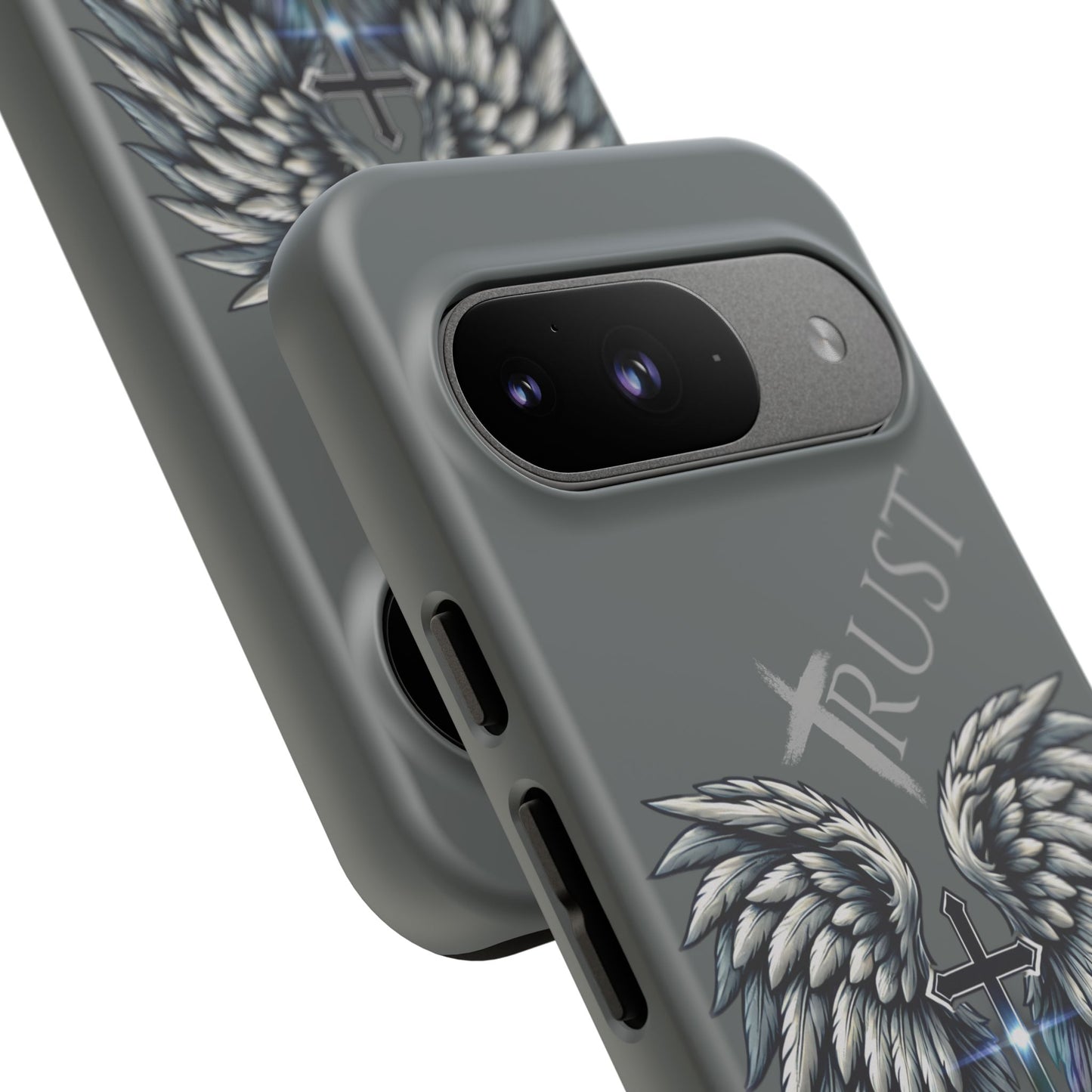 Wings Series Dark Grey Phone Case - Trust, Psalm 91:4 Design, Inspirational Gift, Christian Accessories, Spiritual Protection, Encouragement