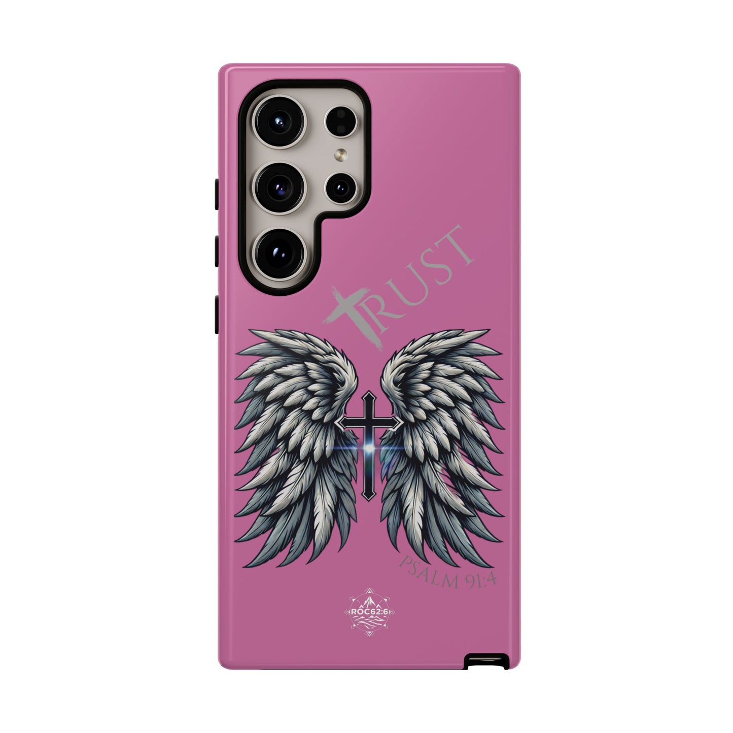 Wings Series Pink Phone Case - Trust, Psalm 91:4 Design, Inspirational Gift, Christian Accessories, Spiritual Protection, Encouragement