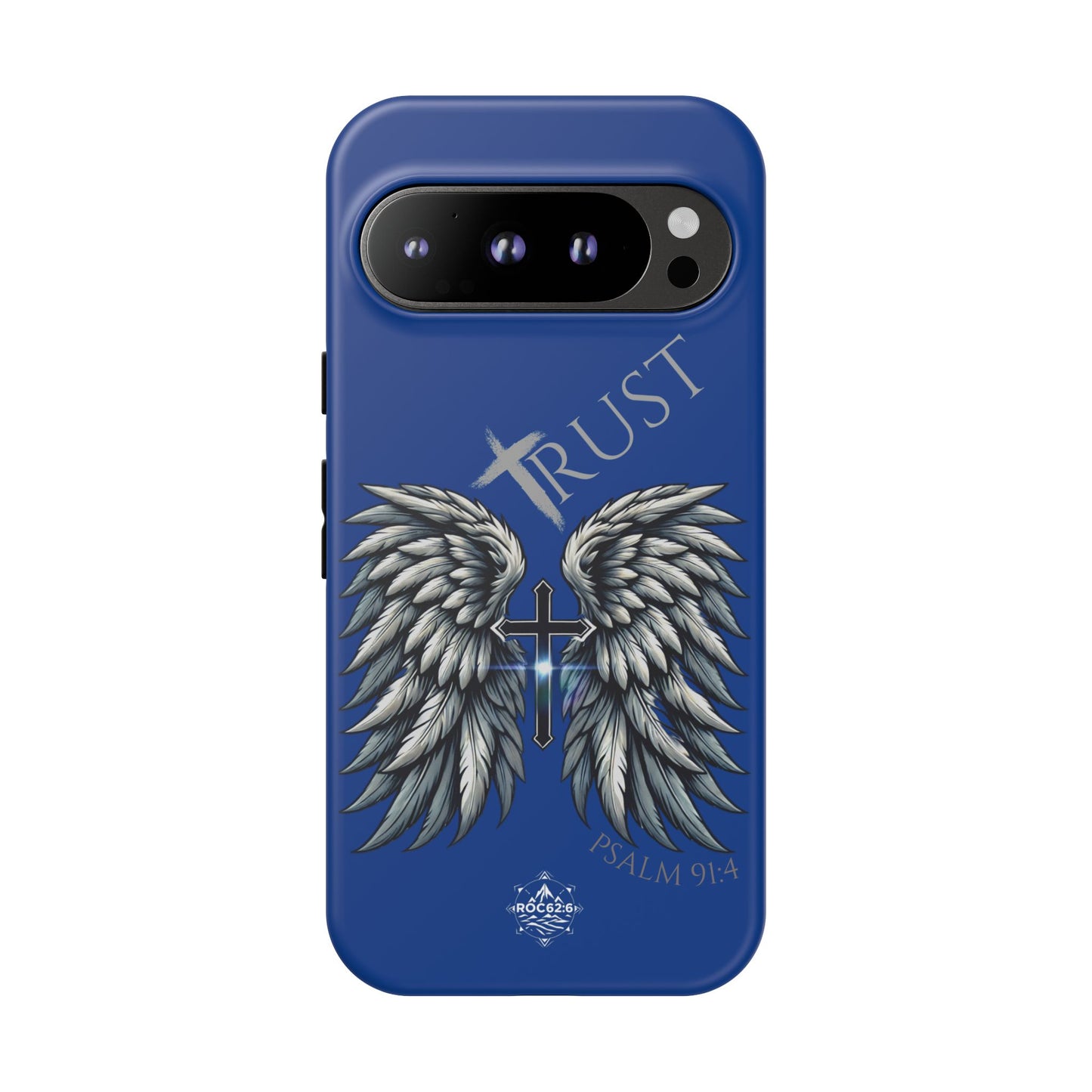 Wings Series Blue Phone Case - Trust, Psalm 91:4 Design, Inspirational Gift, Christian Accessories, Spiritual Protection, Encouragement