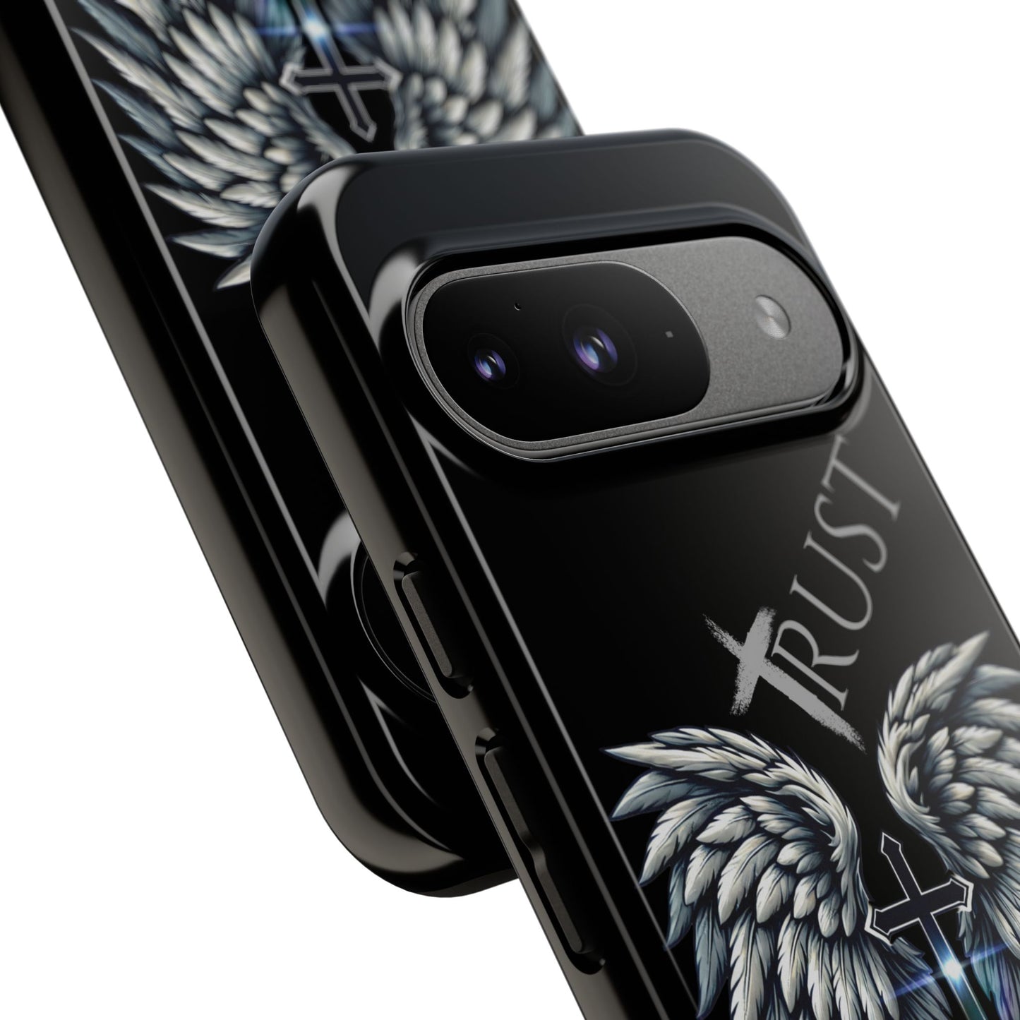 Wings Series Black Phone Case - Trust, Psalm 91:4 Design, Inspirational Gift, Christian Accessories, Spiritual Protection, Encouragement
