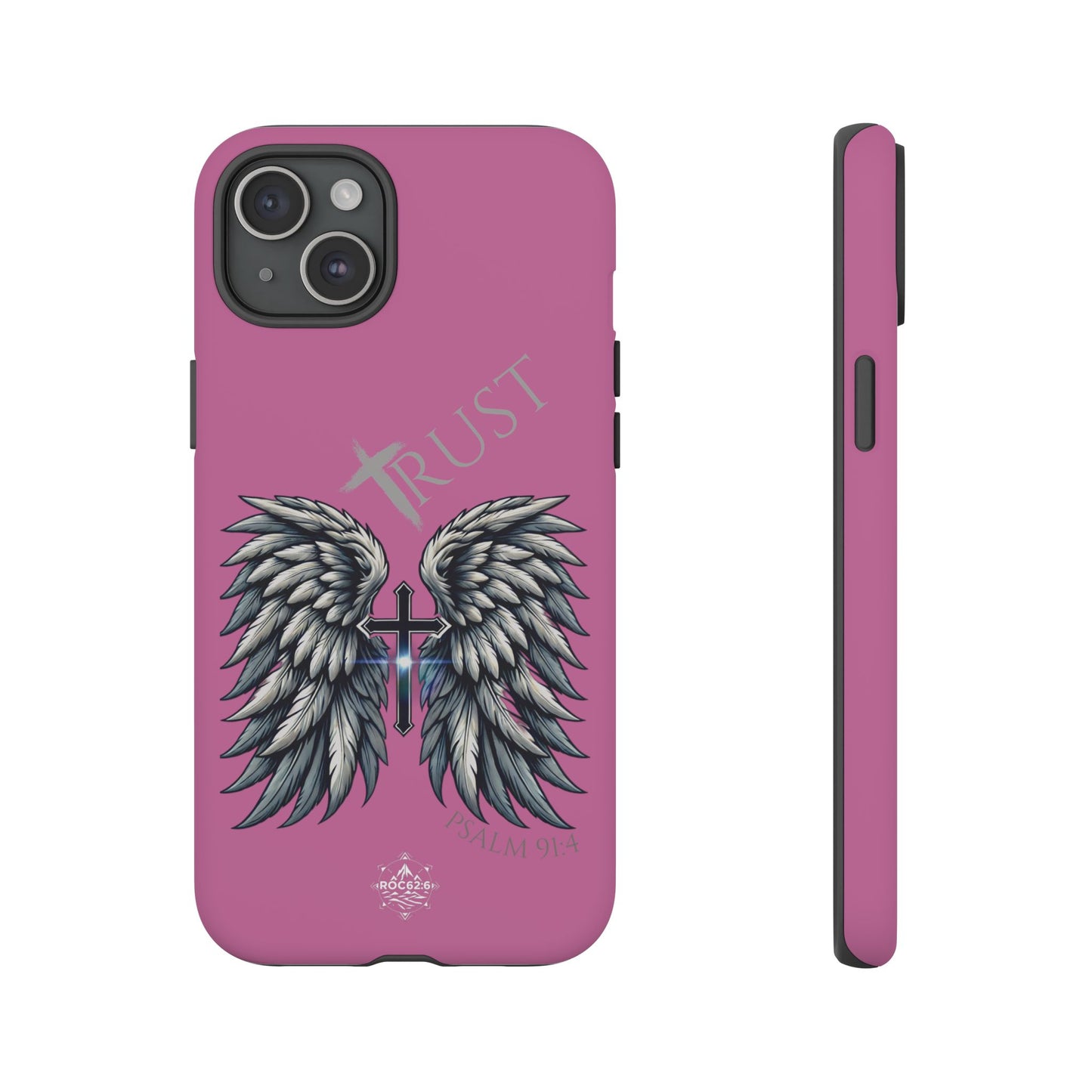 Wings Series Pink Phone Case - Trust, Psalm 91:4 Design, Inspirational Gift, Christian Accessories, Spiritual Protection, Encouragement