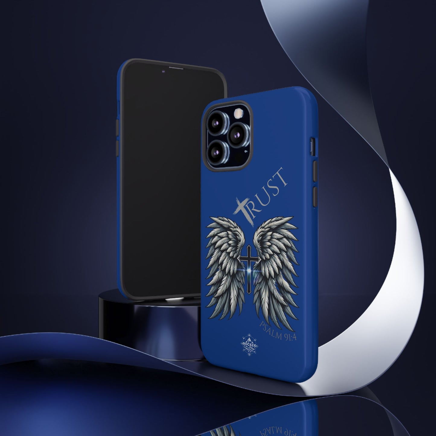 Wings Series Blue Phone Case - Trust, Psalm 91:4 Design, Inspirational Gift, Christian Accessories, Spiritual Protection, Encouragement