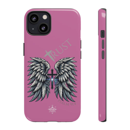 Wings Series Pink Phone Case - Trust, Psalm 91:4 Design, Inspirational Gift, Christian Accessories, Spiritual Protection, Encouragement