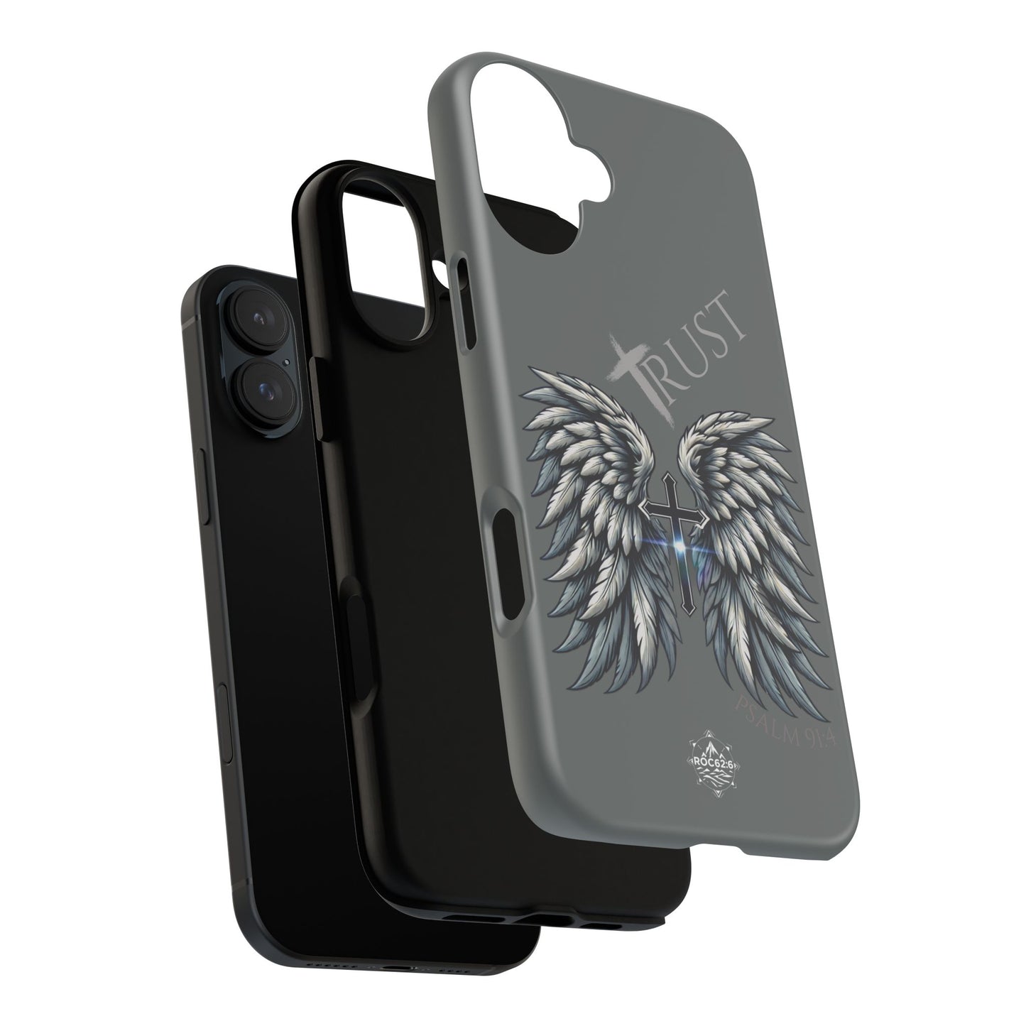 Wings Series Dark Grey Phone Case - Trust, Psalm 91:4 Design, Inspirational Gift, Christian Accessories, Spiritual Protection, Encouragement