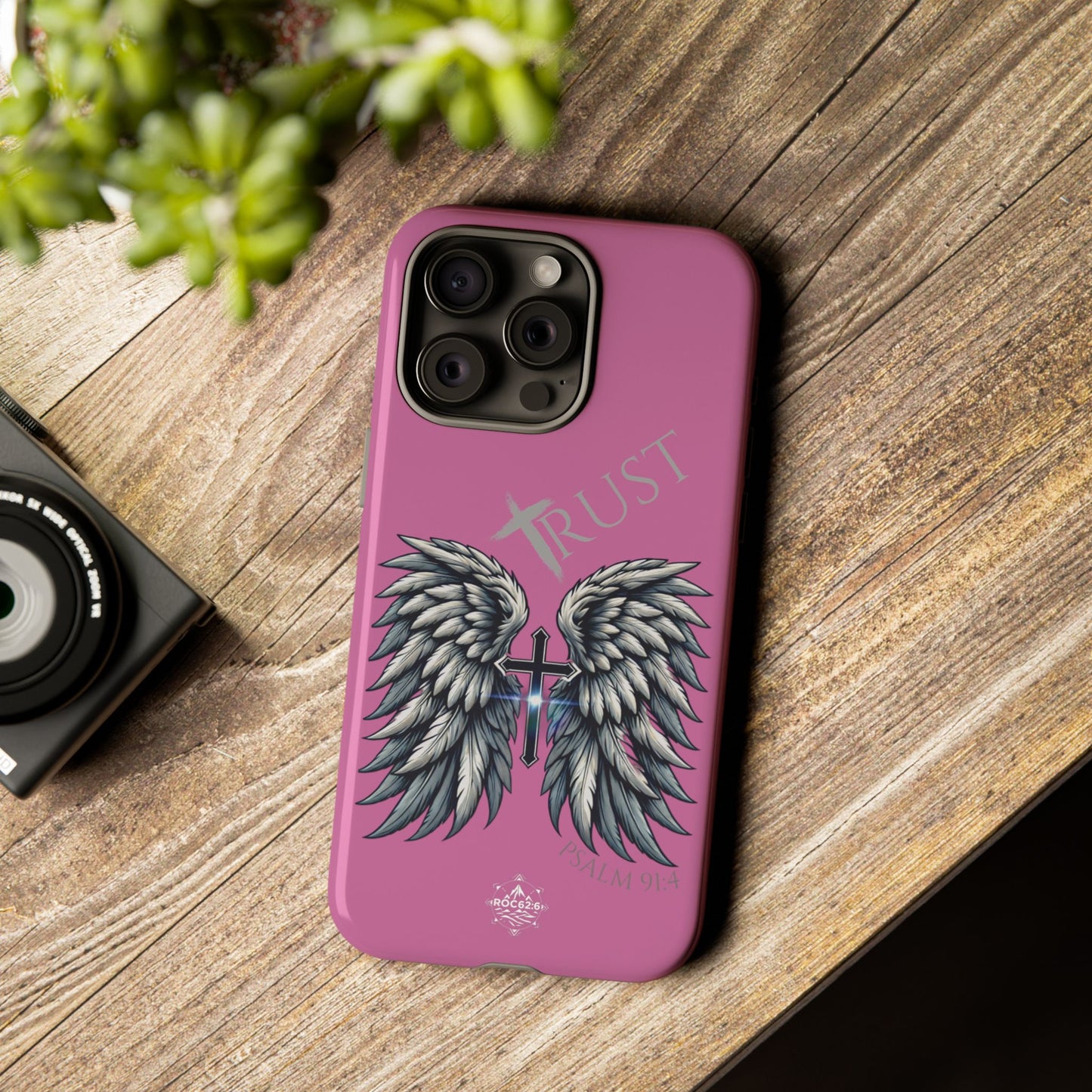 Wings Series Pink Phone Case - Trust, Psalm 91:4 Design, Inspirational Gift, Christian Accessories, Spiritual Protection, Encouragement