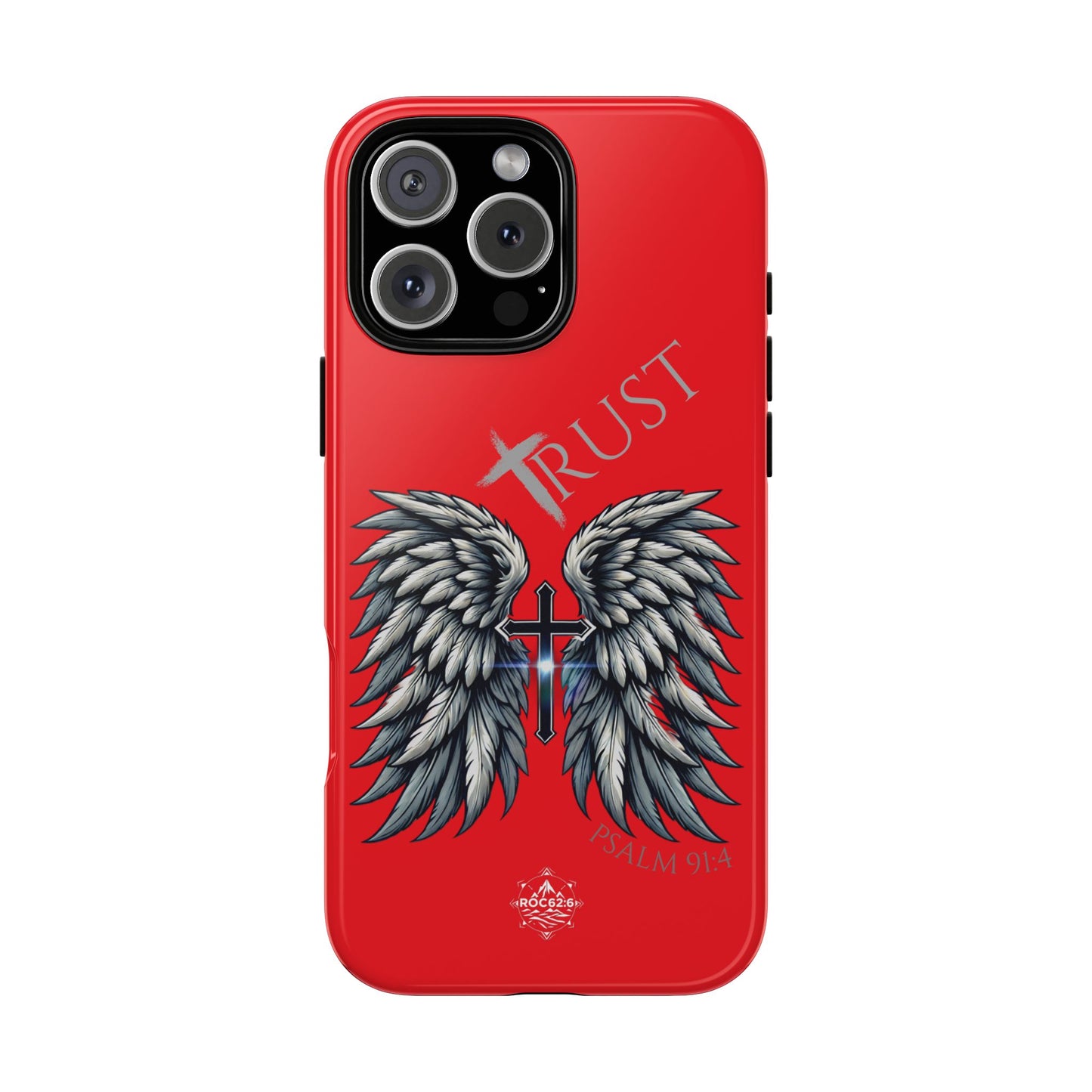 Wings Series Red Phone Case - Trust, Psalm 91:4 Design, Inspirational Gift, Christian Accessories, Spiritual Protection, Encouragement