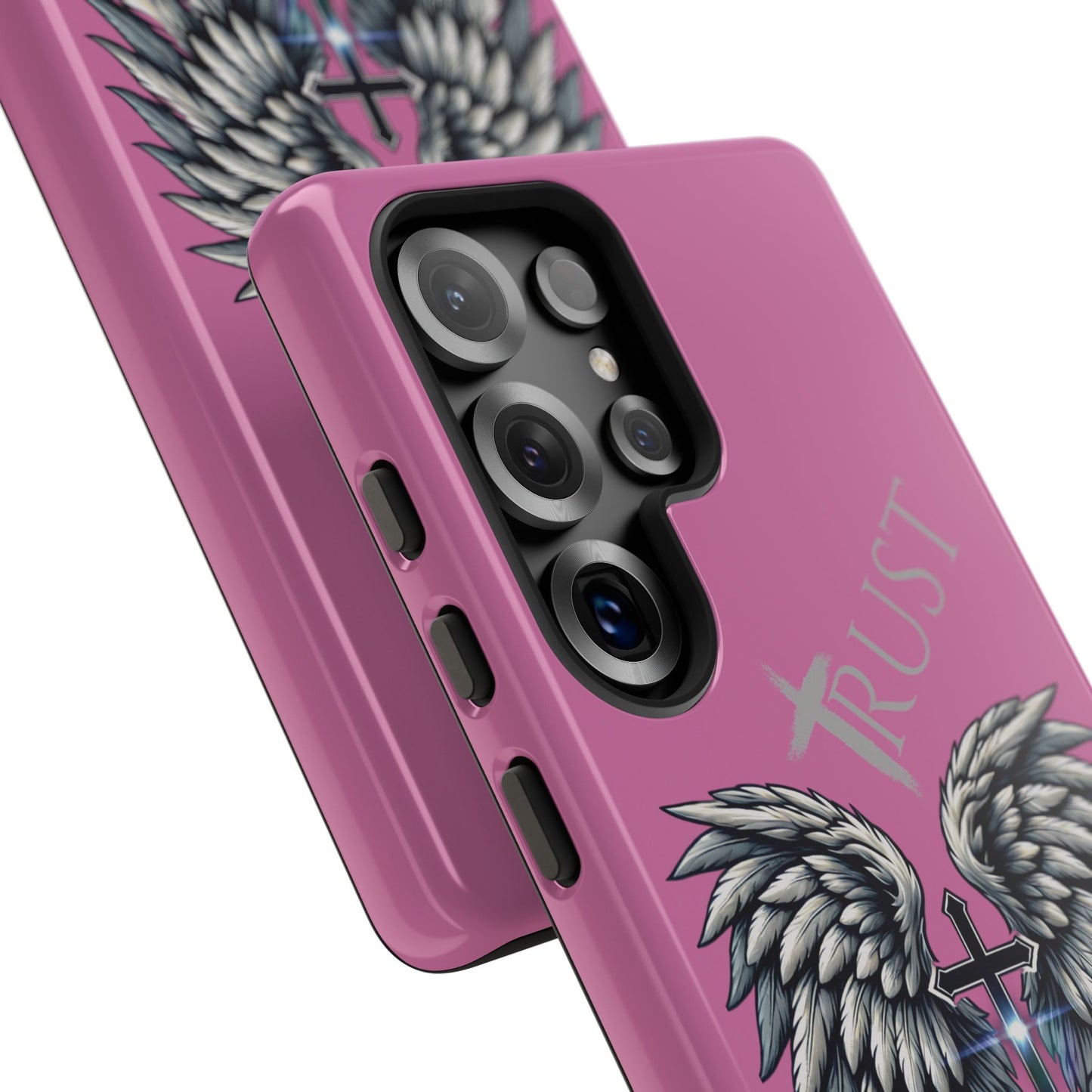 Wings Series Pink Phone Case - Trust, Psalm 91:4 Design, Inspirational Gift, Christian Accessories, Spiritual Protection, Encouragement