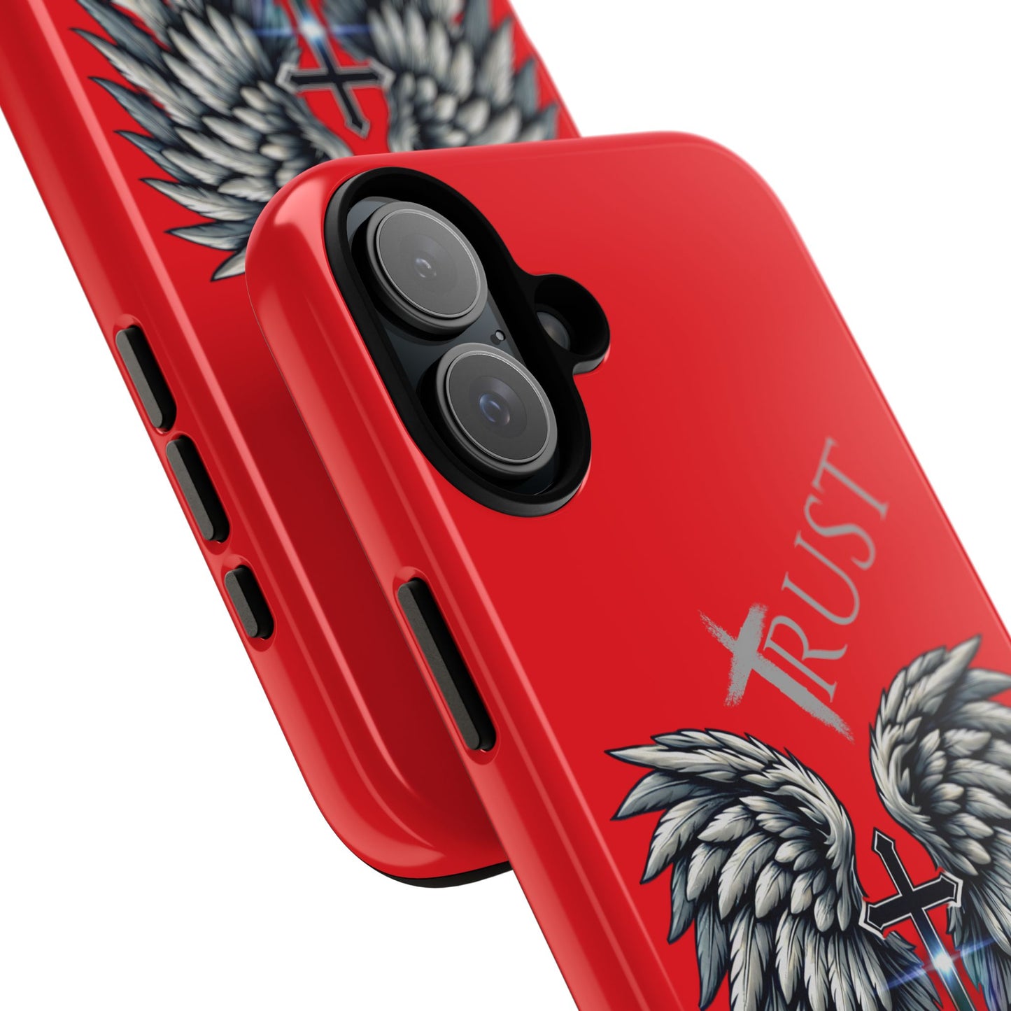 Wings Series Red Phone Case - Trust, Psalm 91:4 Design, Inspirational Gift, Christian Accessories, Spiritual Protection, Encouragement