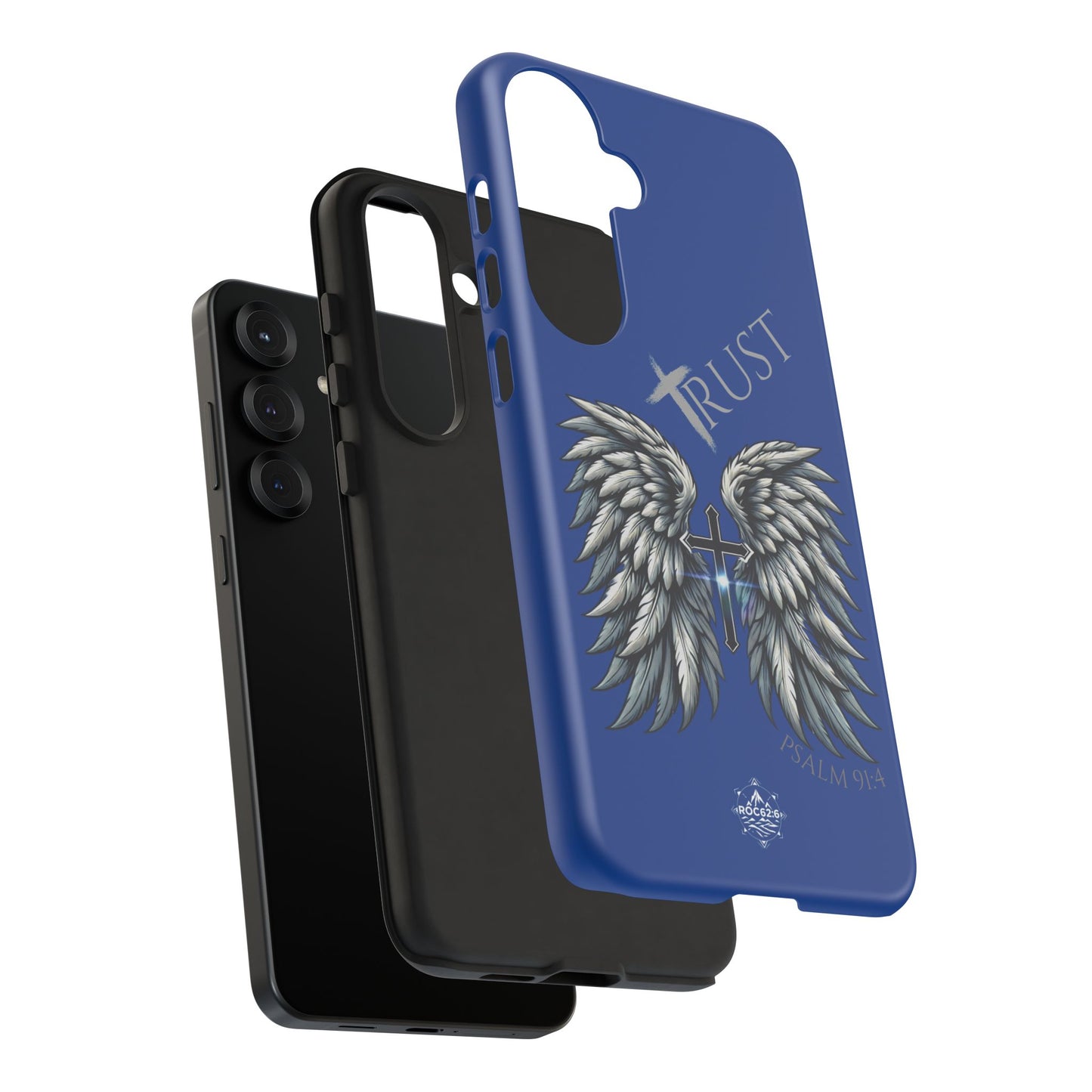 Wings Series Blue Phone Case - Trust, Psalm 91:4 Design, Inspirational Gift, Christian Accessories, Spiritual Protection, Encouragement