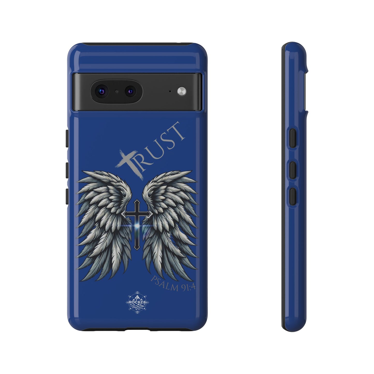 Wings Series Blue Phone Case - Trust, Psalm 91:4 Design, Inspirational Gift, Christian Accessories, Spiritual Protection, Encouragement
