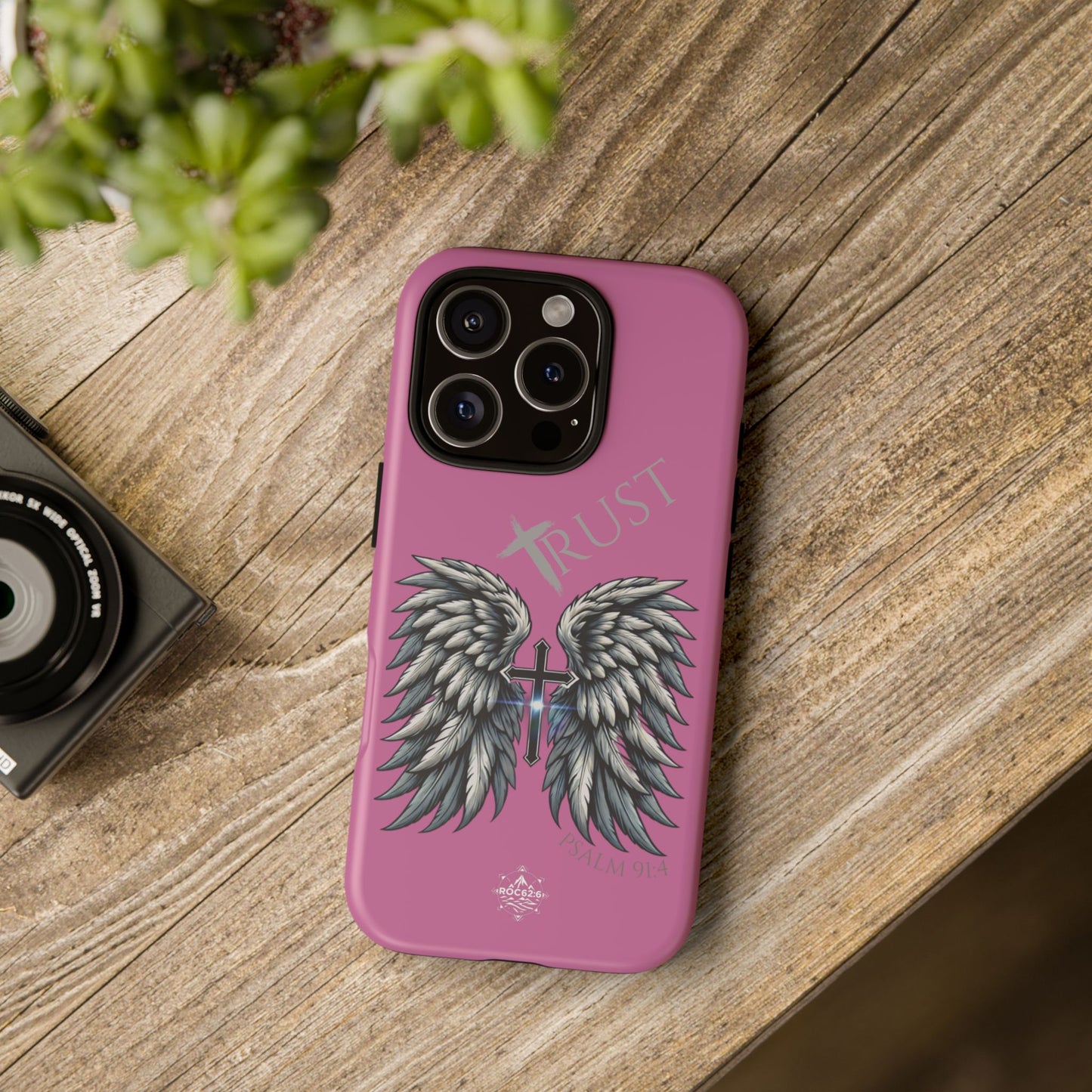 Wings Series Pink Phone Case - Trust, Psalm 91:4 Design, Inspirational Gift, Christian Accessories, Spiritual Protection, Encouragement