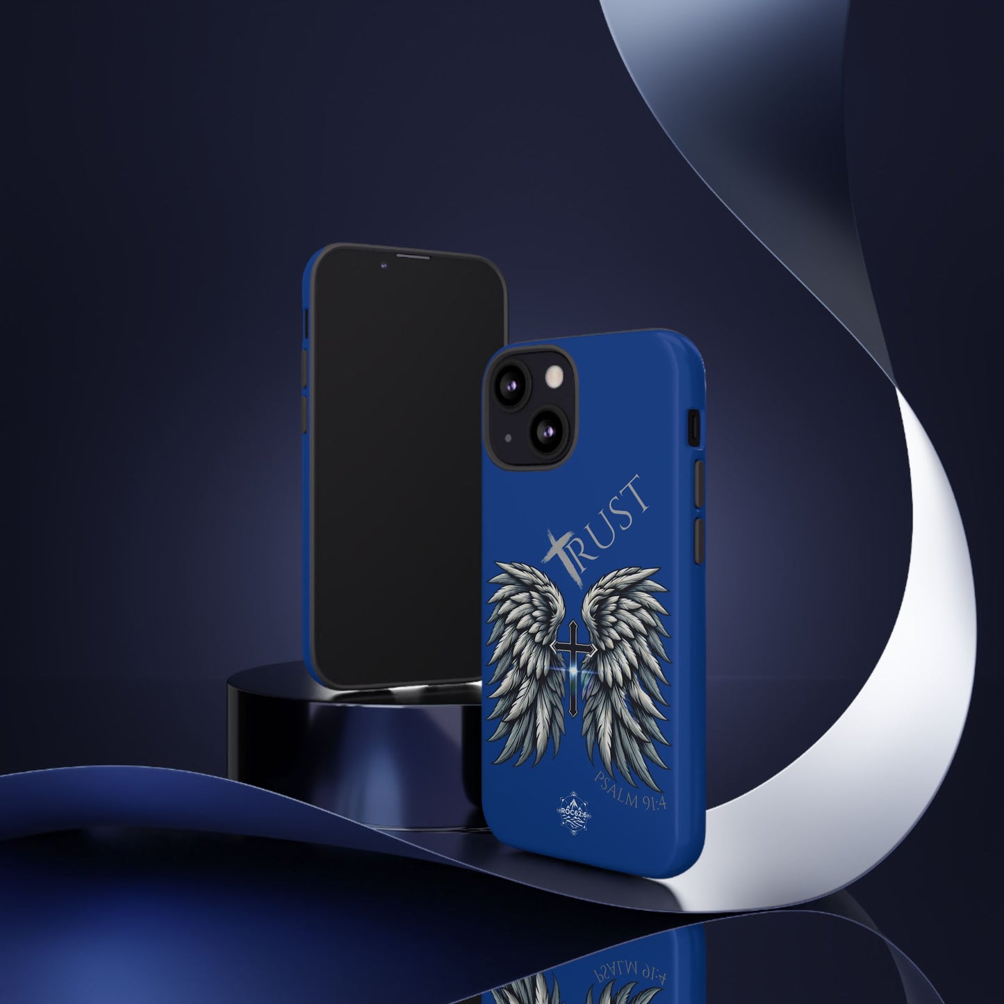 Wings Series Blue Phone Case - Trust, Psalm 91:4 Design, Inspirational Gift, Christian Accessories, Spiritual Protection, Encouragement