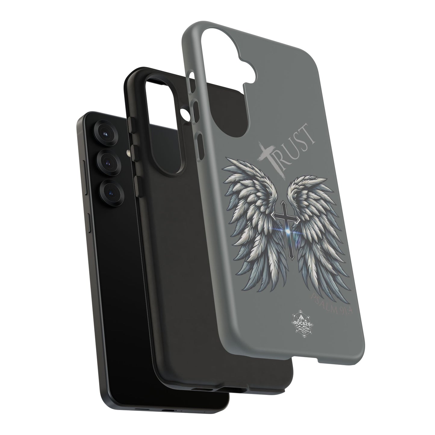 Wings Series Dark Grey Phone Case - Trust, Psalm 91:4 Design, Inspirational Gift, Christian Accessories, Spiritual Protection, Encouragement