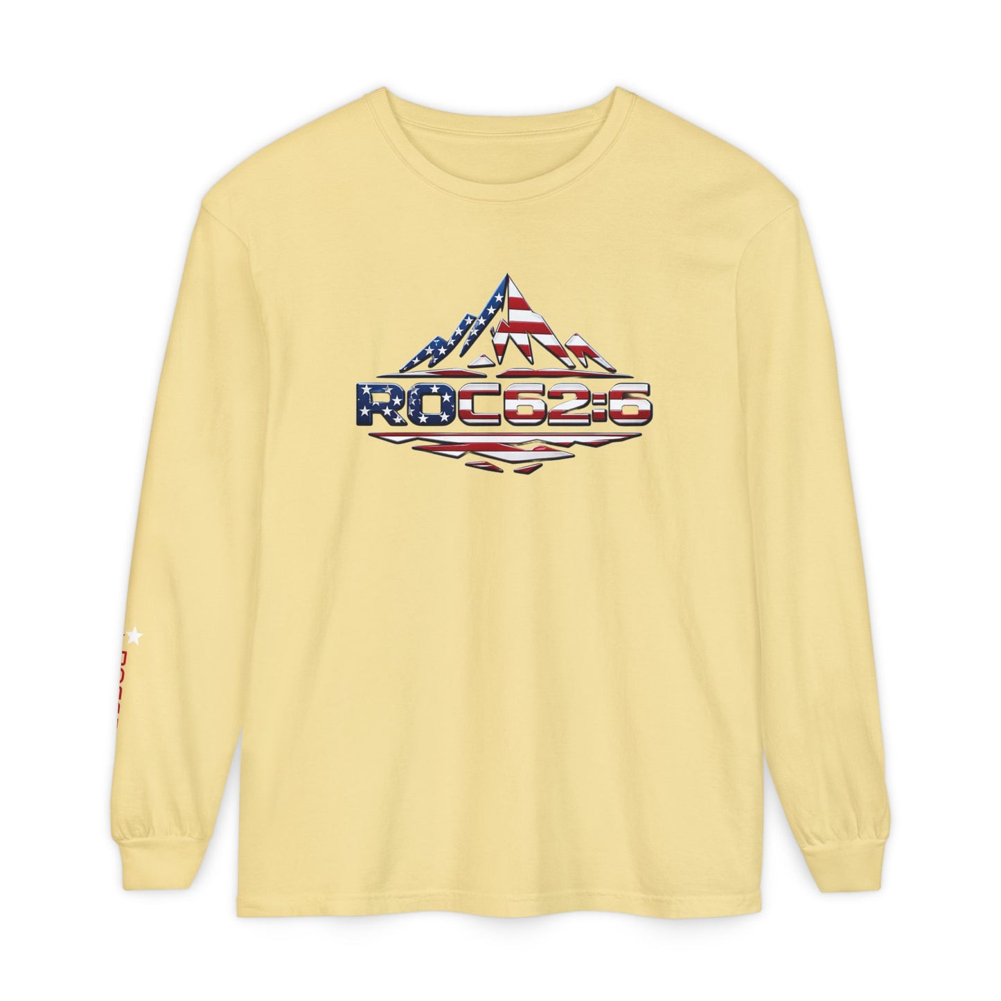 American Flag Mountain ROC626 Long Sleeve Shirt | Patriotic Outdoor Tee