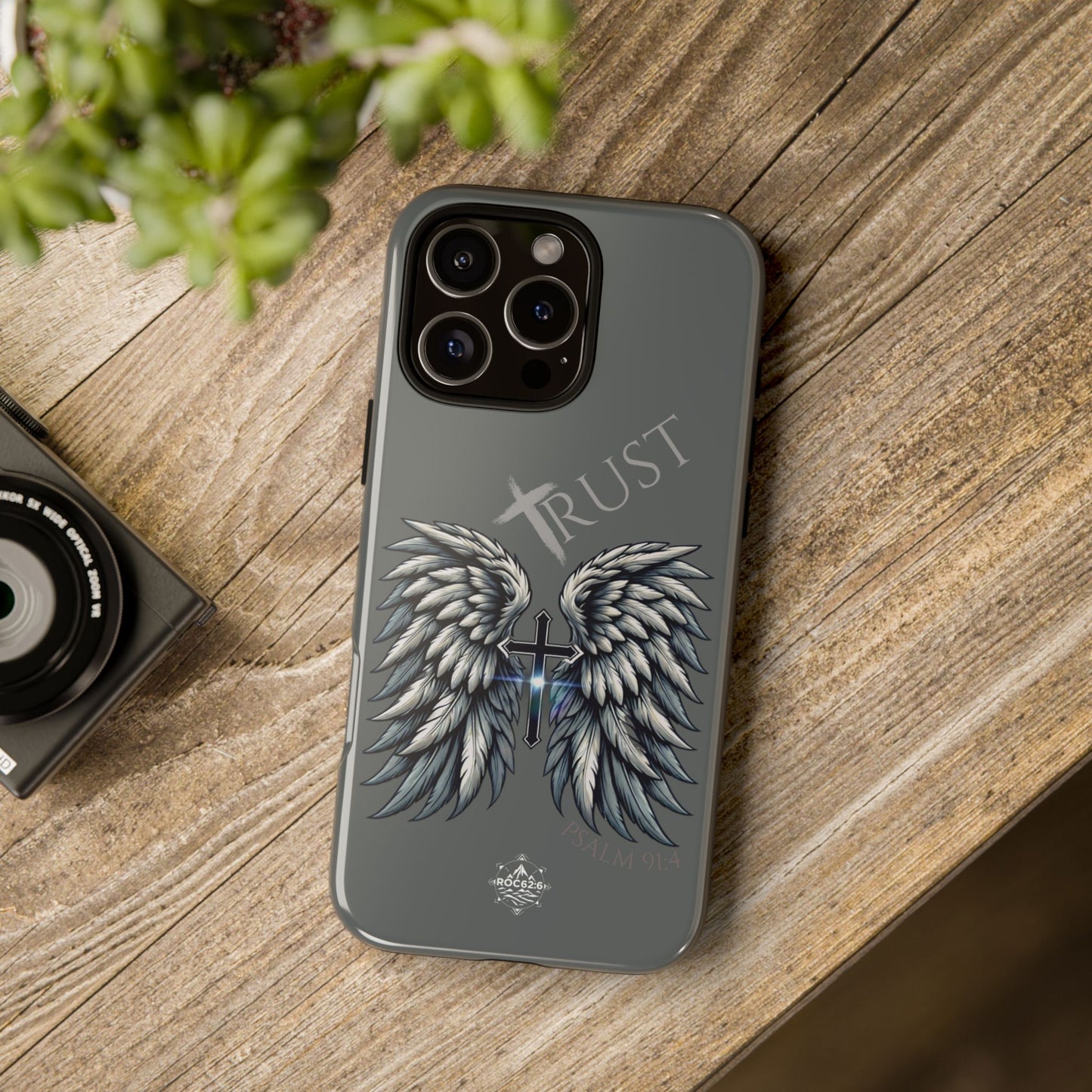 Wings Series Dark Grey Phone Case - Trust, Psalm 91:4 Design, Inspirational Gift, Christian Accessories, Spiritual Protection, Encouragement