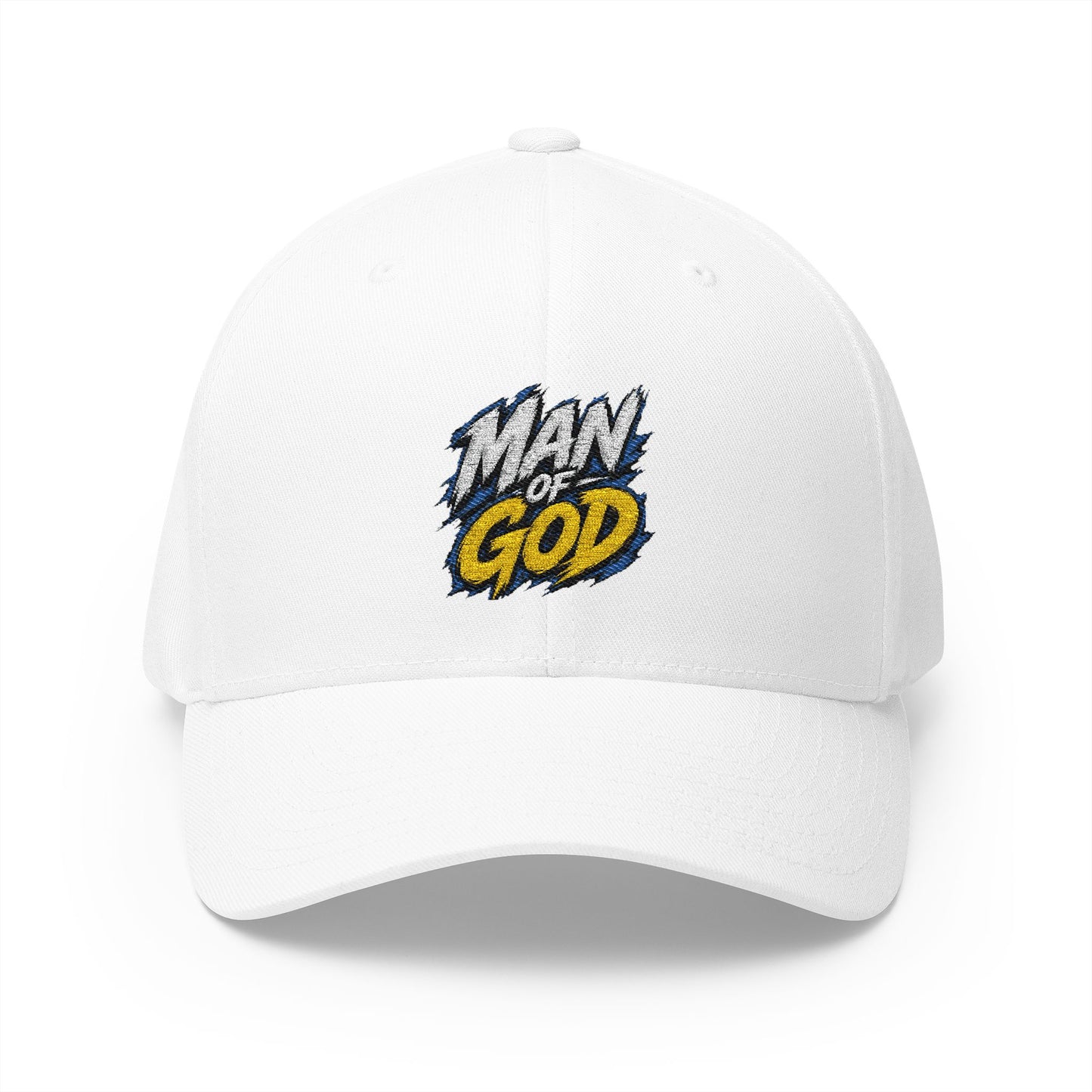 Man of God Embroidered FlexFit Baseball Cap — Faith Graphic Hat with American Flag Back Detail, Joshua 1:9
