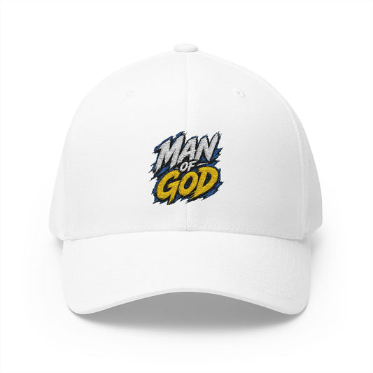Man of God Embroidered FlexFit Baseball Cap — Faith Graphic Hat with American Flag Back Detail, Joshua 1:9