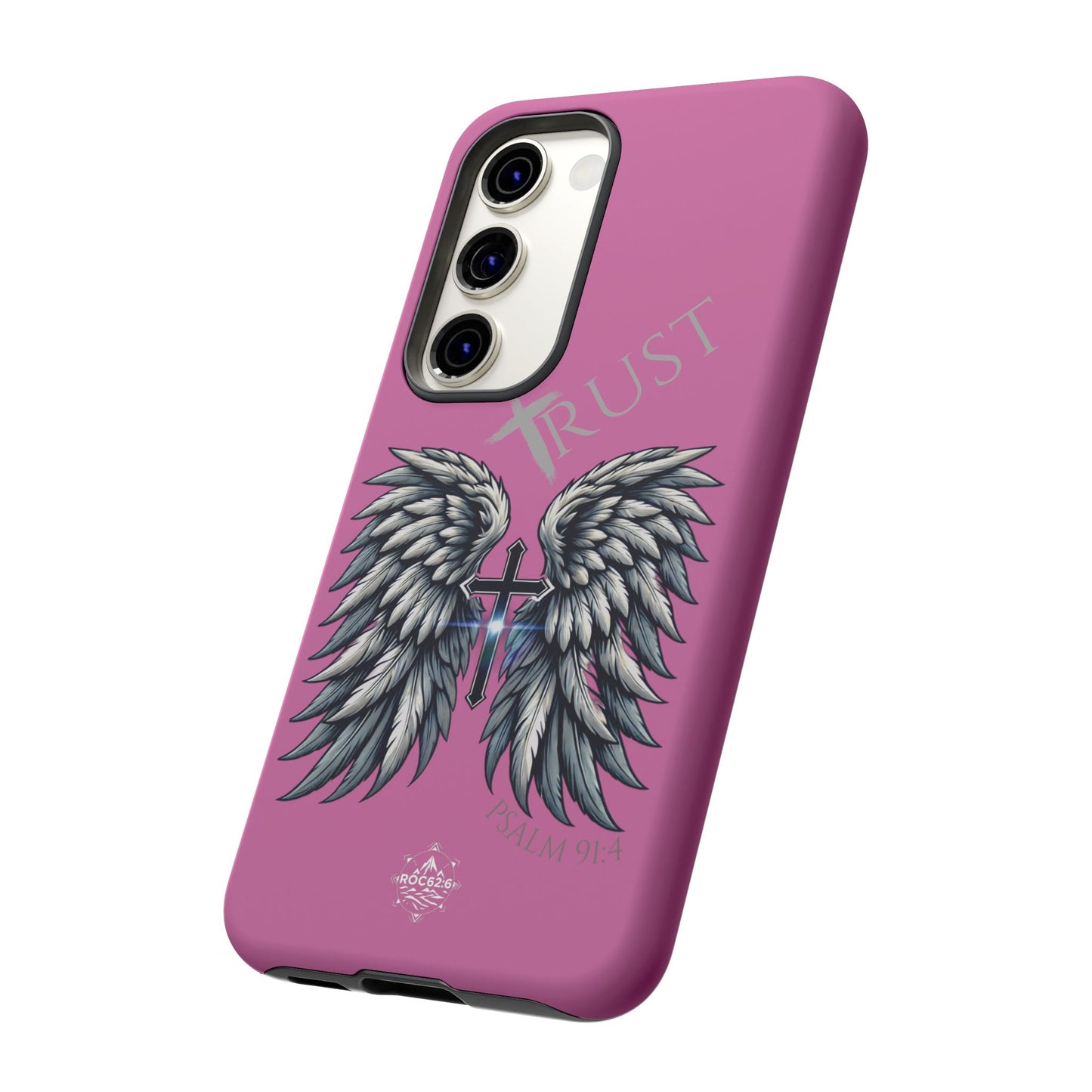 Wings Series Pink Phone Case - Trust, Psalm 91:4 Design, Inspirational Gift, Christian Accessories, Spiritual Protection, Encouragement