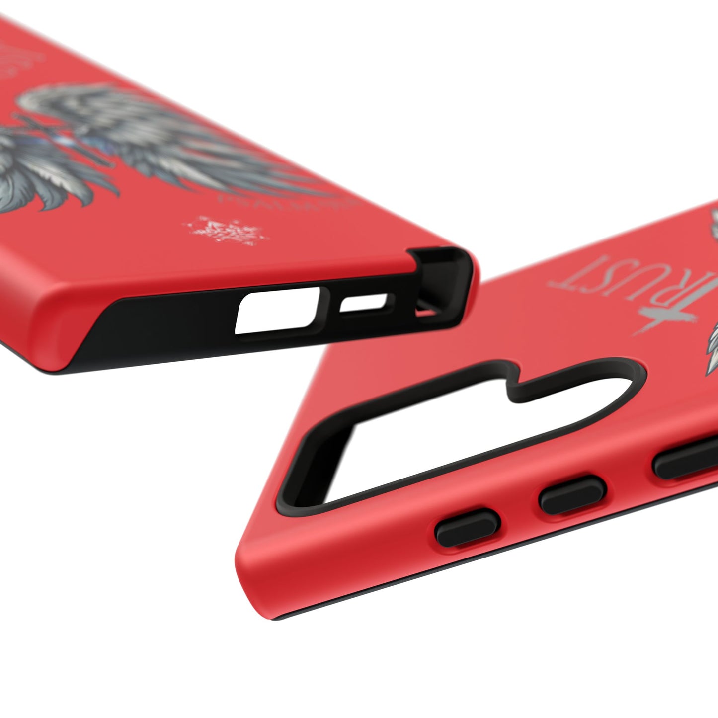 Wings Series Red Phone Case - Trust, Psalm 91:4 Design, Inspirational Gift, Christian Accessories, Spiritual Protection, Encouragement