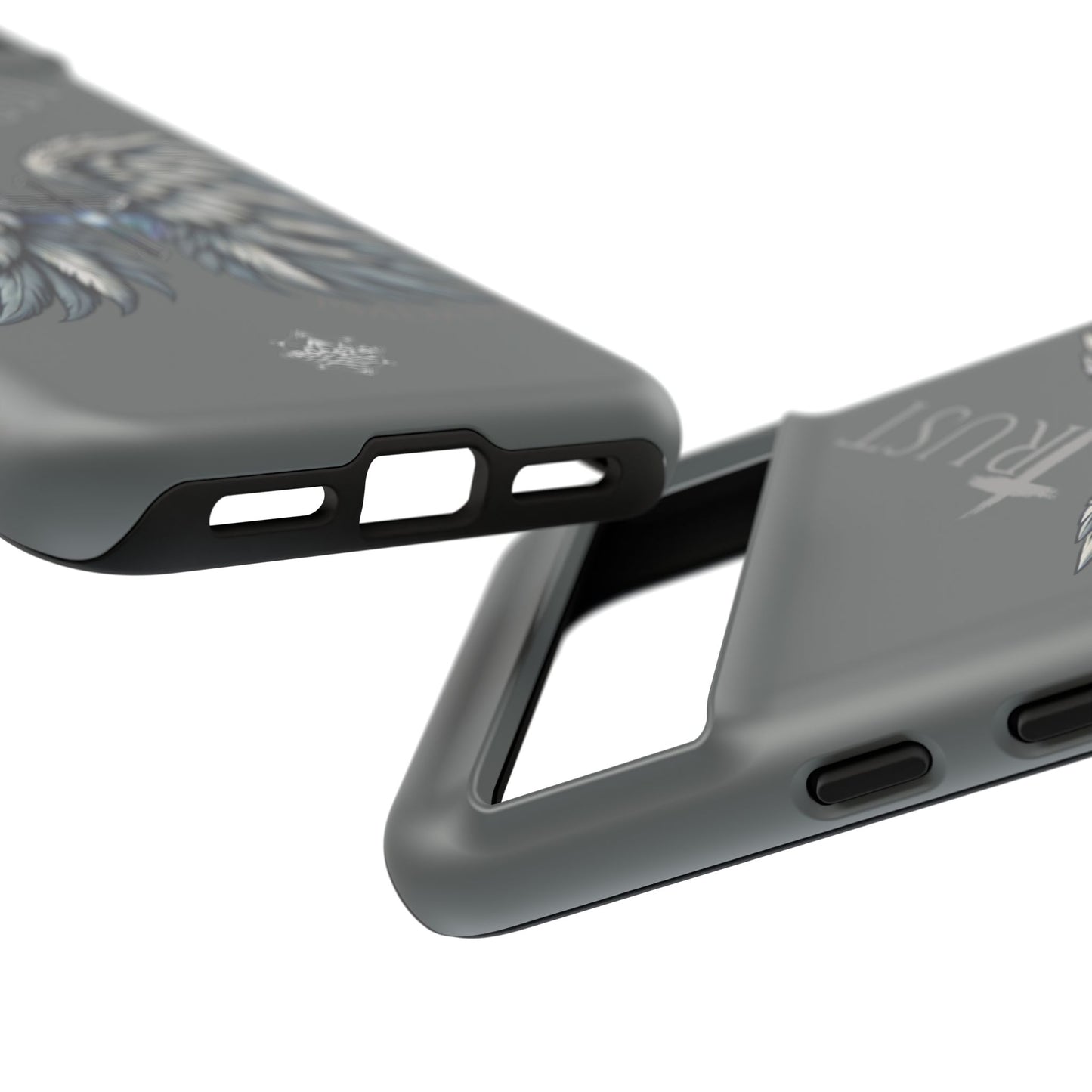 Wings Series Dark Grey Phone Case - Trust, Psalm 91:4 Design, Inspirational Gift, Christian Accessories, Spiritual Protection, Encouragement