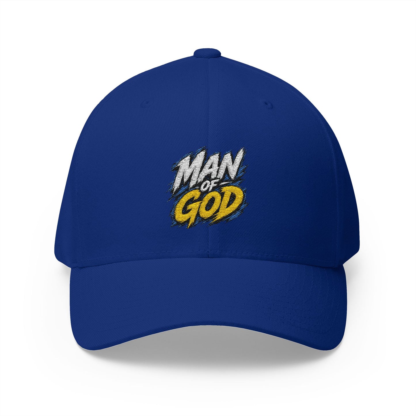 Man of God Embroidered FlexFit Baseball Cap — Faith Graphic Hat with American Flag Back Detail, Joshua 1:9
