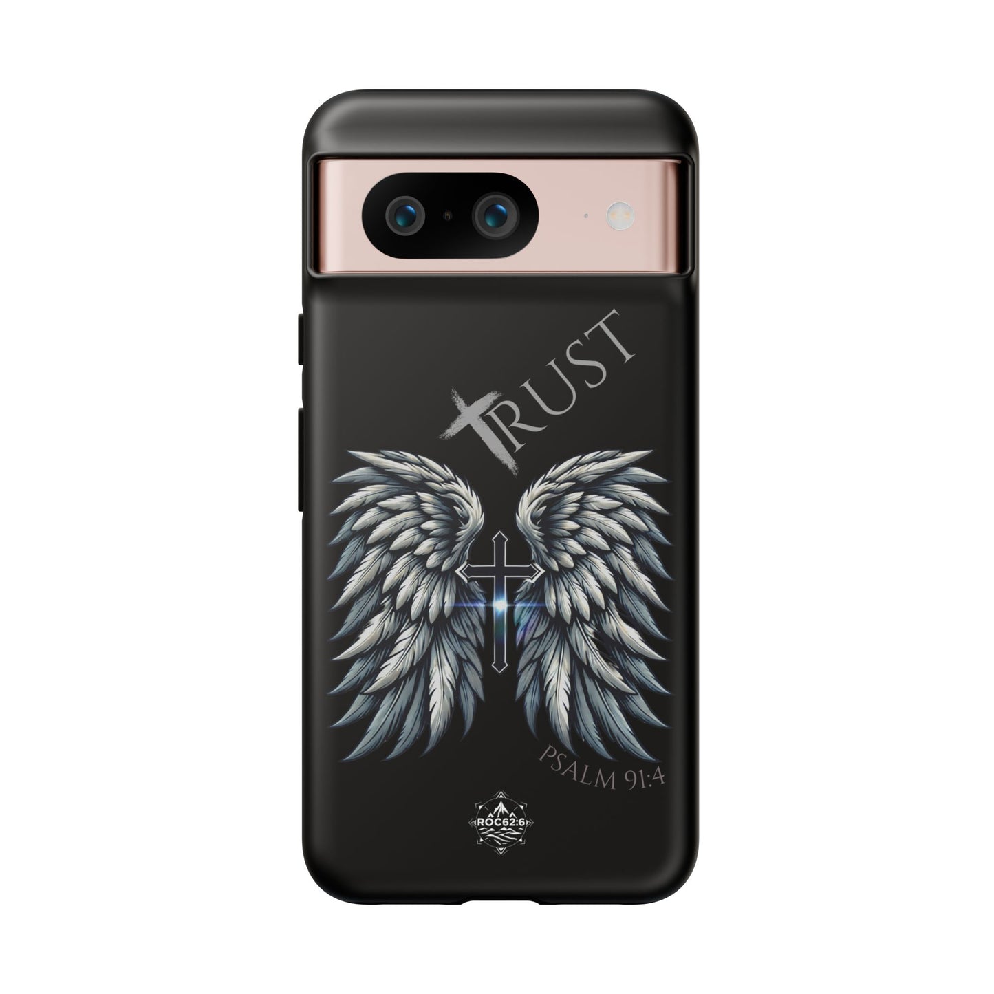 Wings Series Black Phone Case - Trust, Psalm 91:4 Design, Inspirational Gift, Christian Accessories, Spiritual Protection, Encouragement