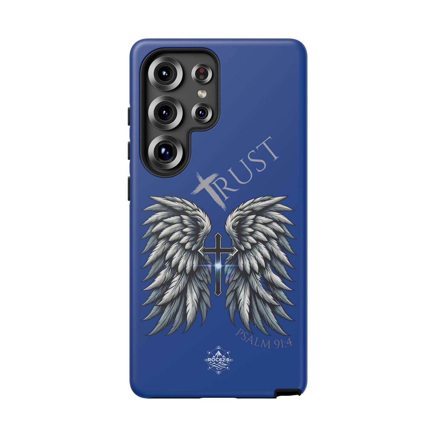 Wings Series Blue Phone Case - Trust, Psalm 91:4 Design, Inspirational Gift, Christian Accessories, Spiritual Protection, Encouragement