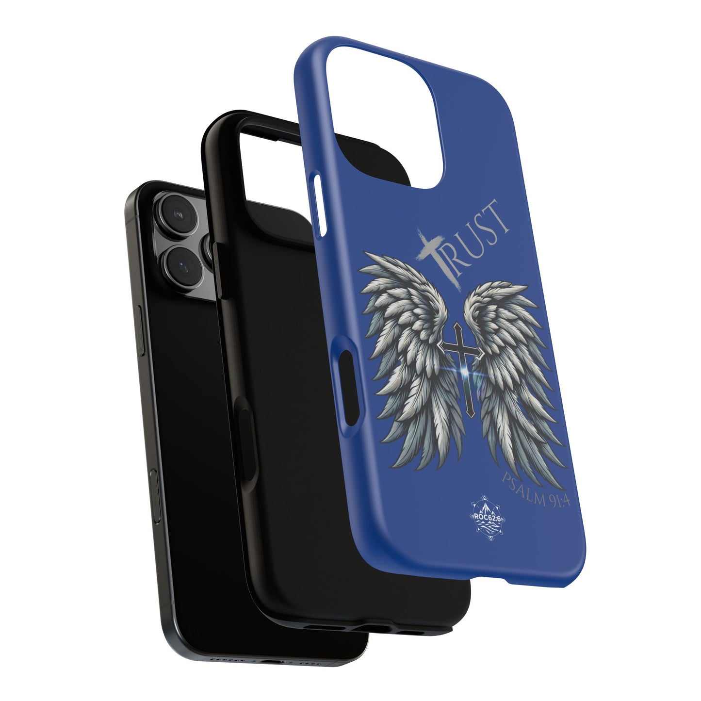Wings Series Blue Phone Case - Trust, Psalm 91:4 Design, Inspirational Gift, Christian Accessories, Spiritual Protection, Encouragement