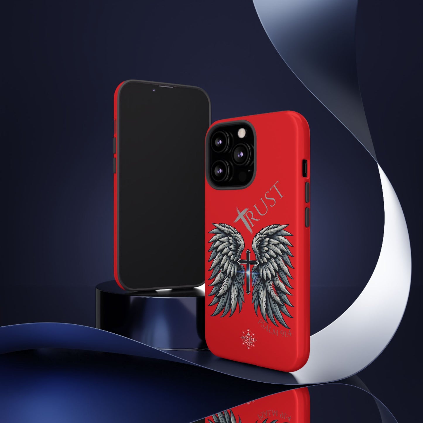 Wings Series Red Phone Case - Trust, Psalm 91:4 Design, Inspirational Gift, Christian Accessories, Spiritual Protection, Encouragement