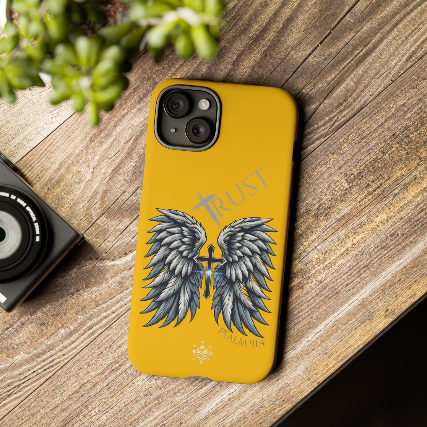 Wings Series Gold Phone Case - Trust, Psalm 91:4 Design, Inspirational Gift, Christian Accessories, Spiritual Protection, Encouragement