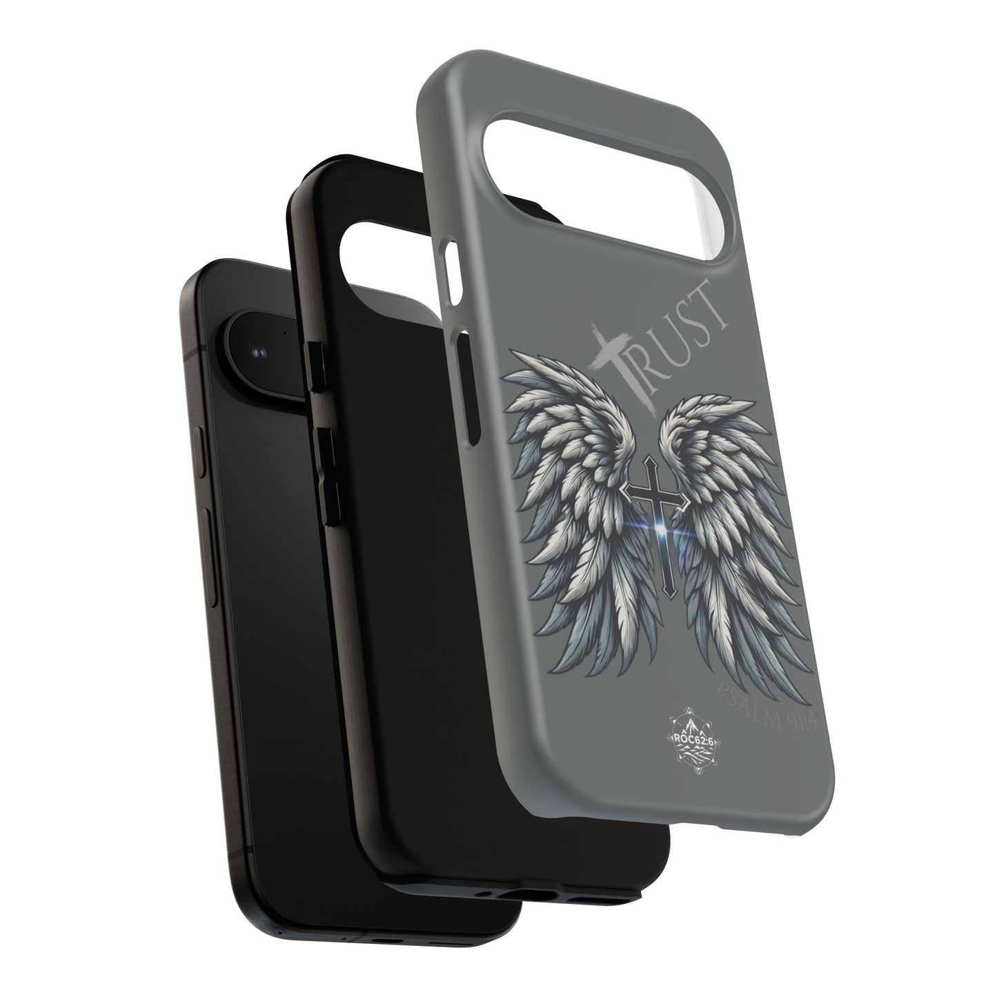 Wings Series Dark Grey Phone Case - Trust, Psalm 91:4 Design, Inspirational Gift, Christian Accessories, Spiritual Protection, Encouragement