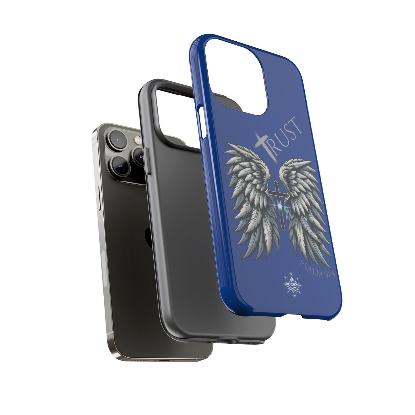 Wings Series Blue Phone Case - Trust, Psalm 91:4 Design, Inspirational Gift, Christian Accessories, Spiritual Protection, Encouragement