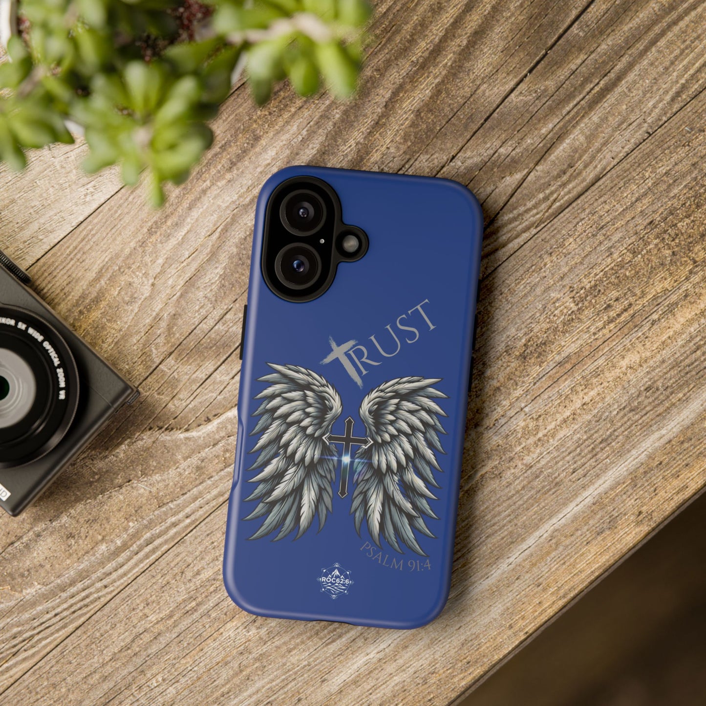 Wings Series Blue Phone Case - Trust, Psalm 91:4 Design, Inspirational Gift, Christian Accessories, Spiritual Protection, Encouragement