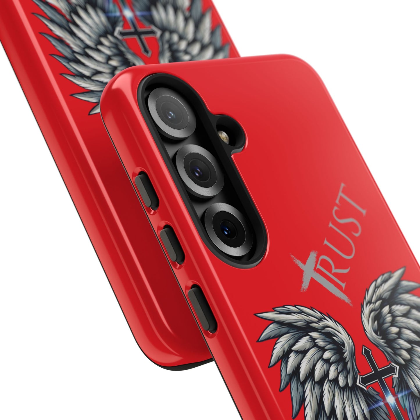 Wings Series Red Phone Case - Trust, Psalm 91:4 Design, Inspirational Gift, Christian Accessories, Spiritual Protection, Encouragement