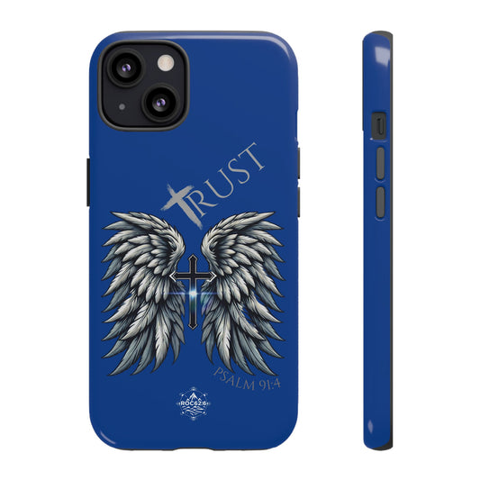 Wings Series Blue Phone Case - Trust, Psalm 91:4 Design, Inspirational Gift, Christian Accessories, Spiritual Protection, Encouragement