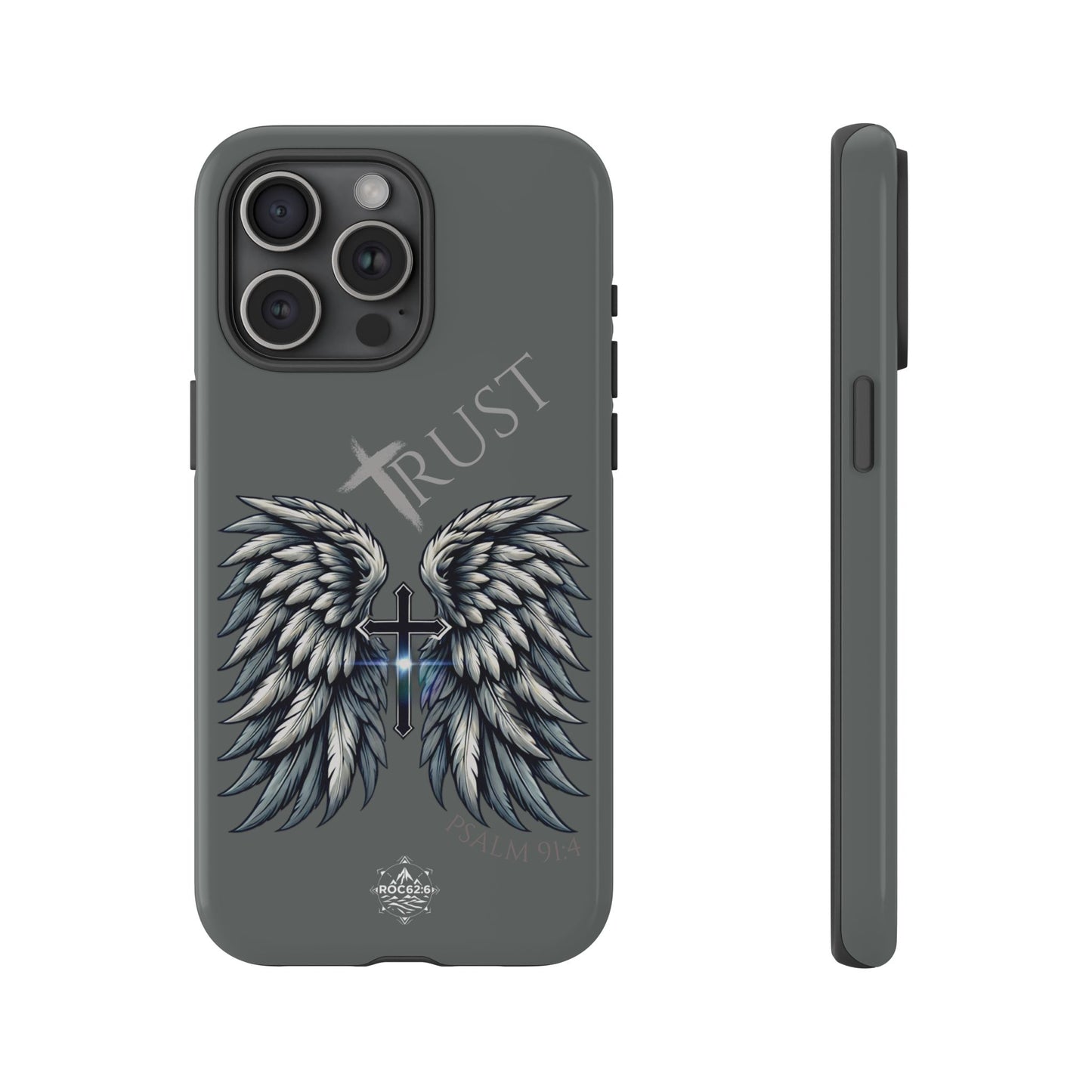 Wings Series Dark Grey Phone Case - Trust, Psalm 91:4 Design, Inspirational Gift, Christian Accessories, Spiritual Protection, Encouragement