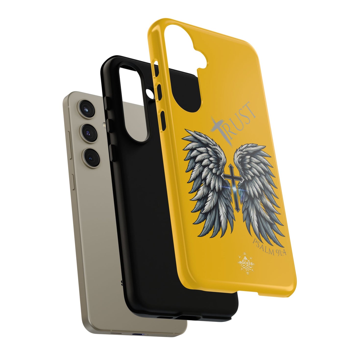 Wings Series Gold Phone Case - Trust, Psalm 91:4 Design, Inspirational Gift, Christian Accessories, Spiritual Protection, Encouragement