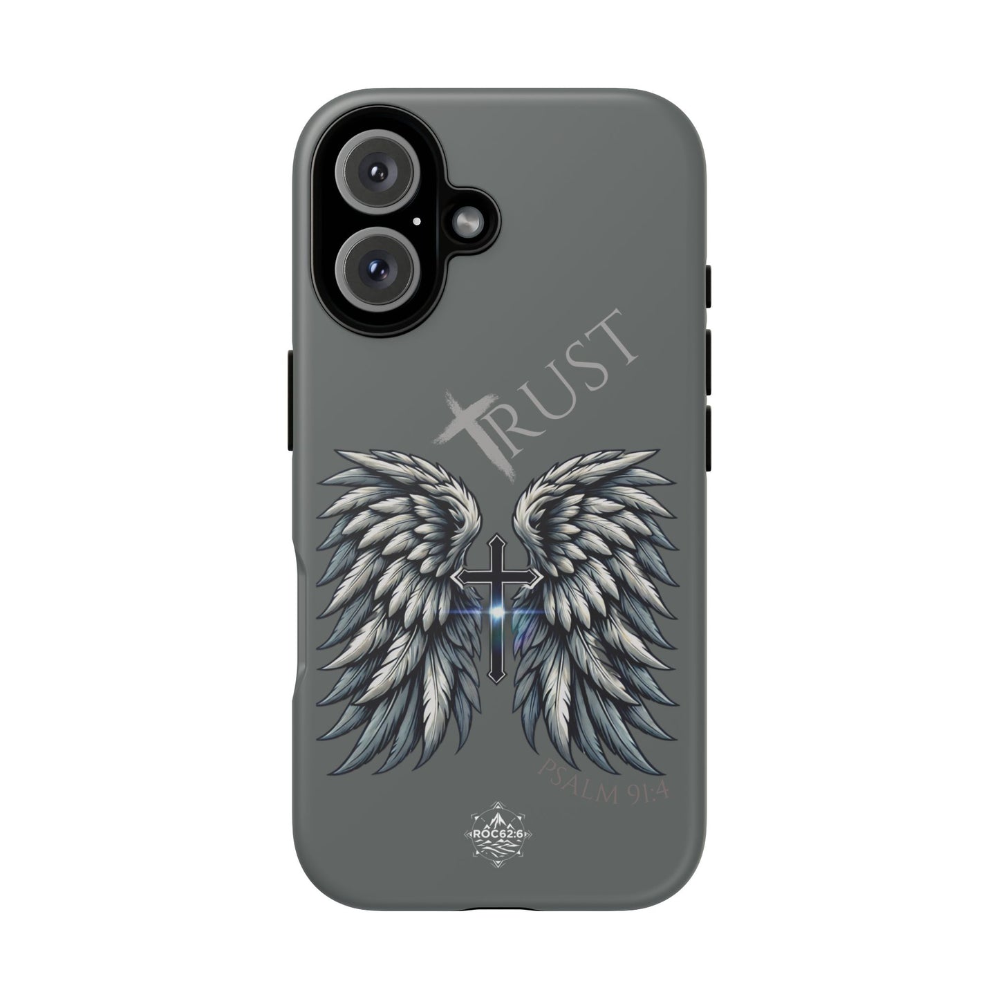 Wings Series Dark Grey Phone Case - Trust, Psalm 91:4 Design, Inspirational Gift, Christian Accessories, Spiritual Protection, Encouragement