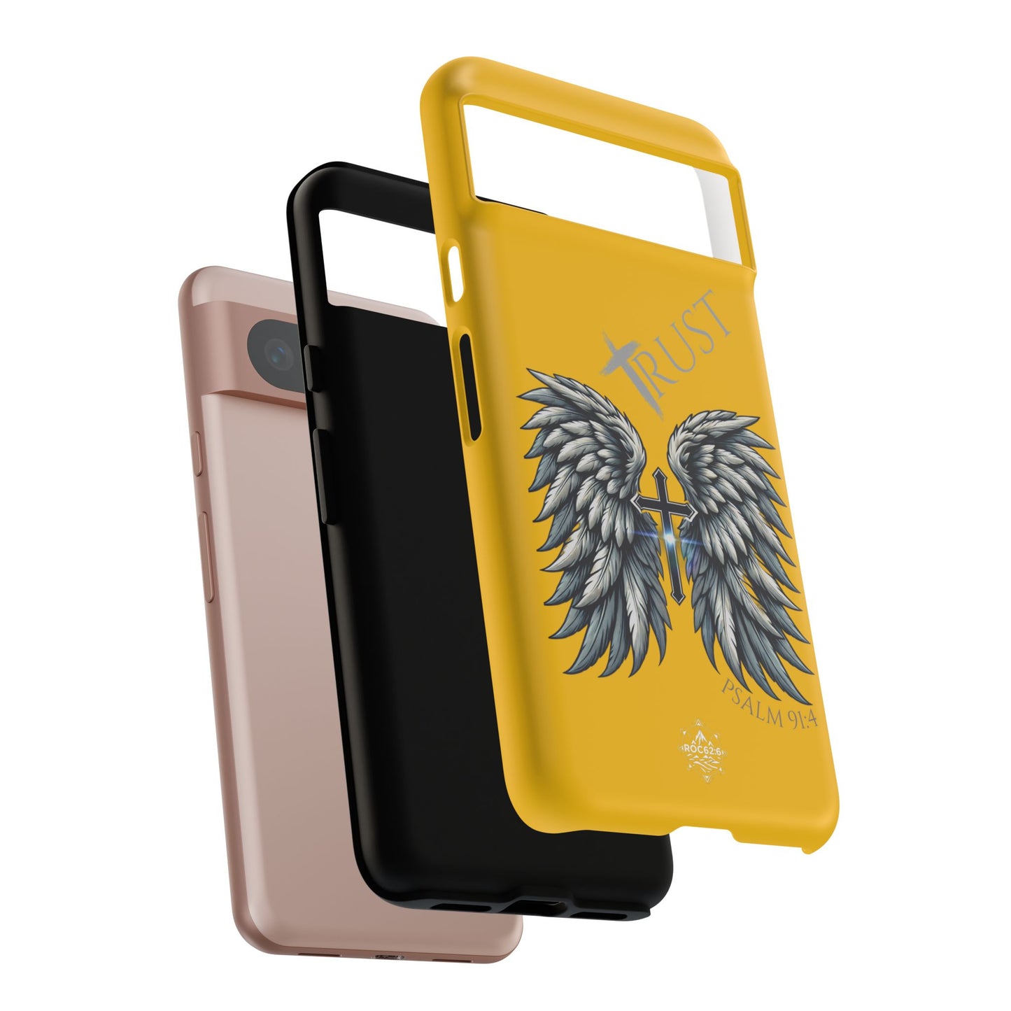 Wings Series Gold Phone Case - Trust, Psalm 91:4 Design, Inspirational Gift, Christian Accessories, Spiritual Protection, Encouragement