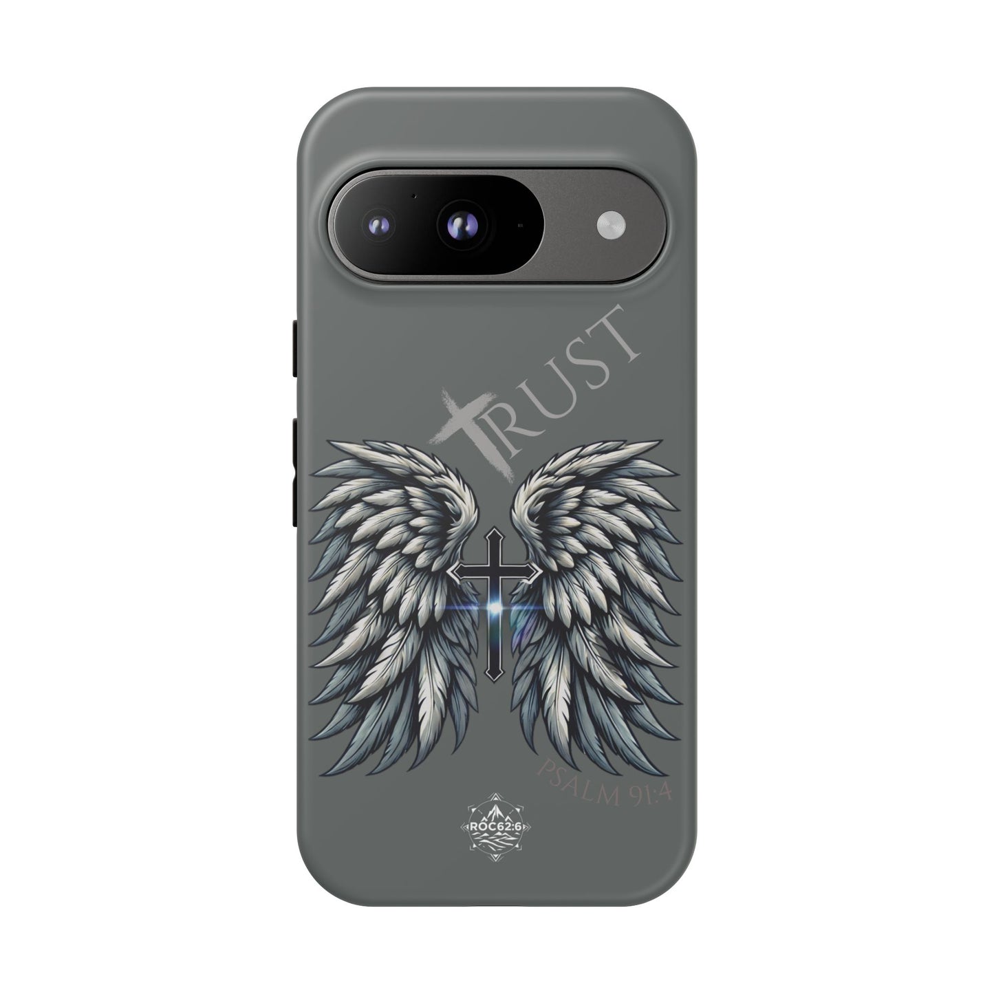 Wings Series Dark Grey Phone Case - Trust, Psalm 91:4 Design, Inspirational Gift, Christian Accessories, Spiritual Protection, Encouragement