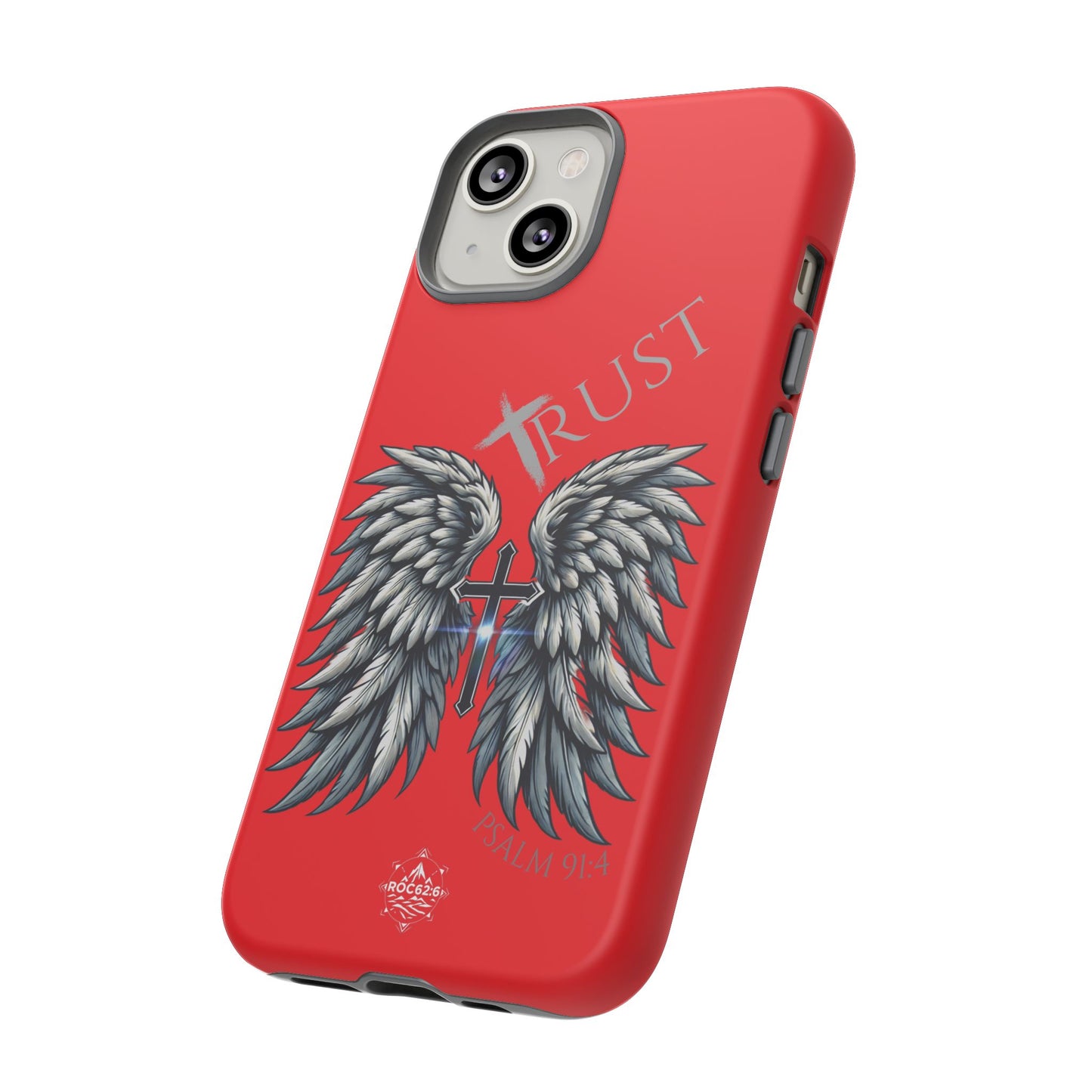 Wings Series Red Phone Case - Trust, Psalm 91:4 Design, Inspirational Gift, Christian Accessories, Spiritual Protection, Encouragement