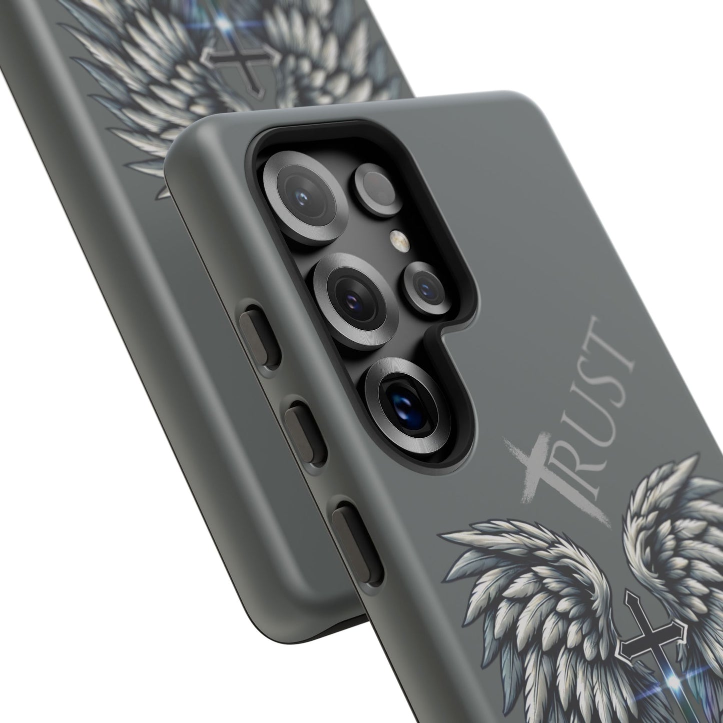 Wings Series Dark Grey Phone Case - Trust, Psalm 91:4 Design, Inspirational Gift, Christian Accessories, Spiritual Protection, Encouragement