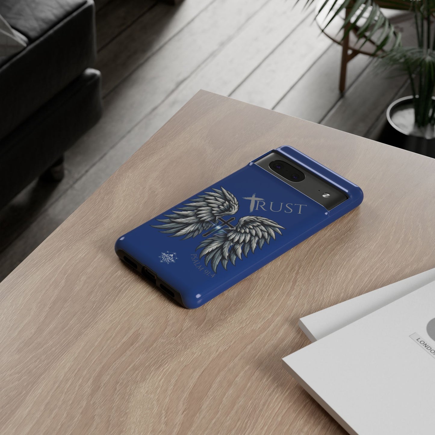 Wings Series Blue Phone Case - Trust, Psalm 91:4 Design, Inspirational Gift, Christian Accessories, Spiritual Protection, Encouragement