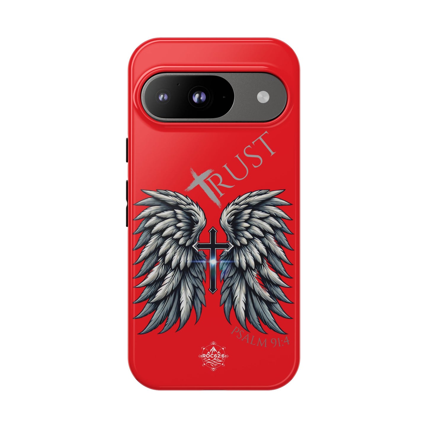 Wings Series Red Phone Case - Trust, Psalm 91:4 Design, Inspirational Gift, Christian Accessories, Spiritual Protection, Encouragement