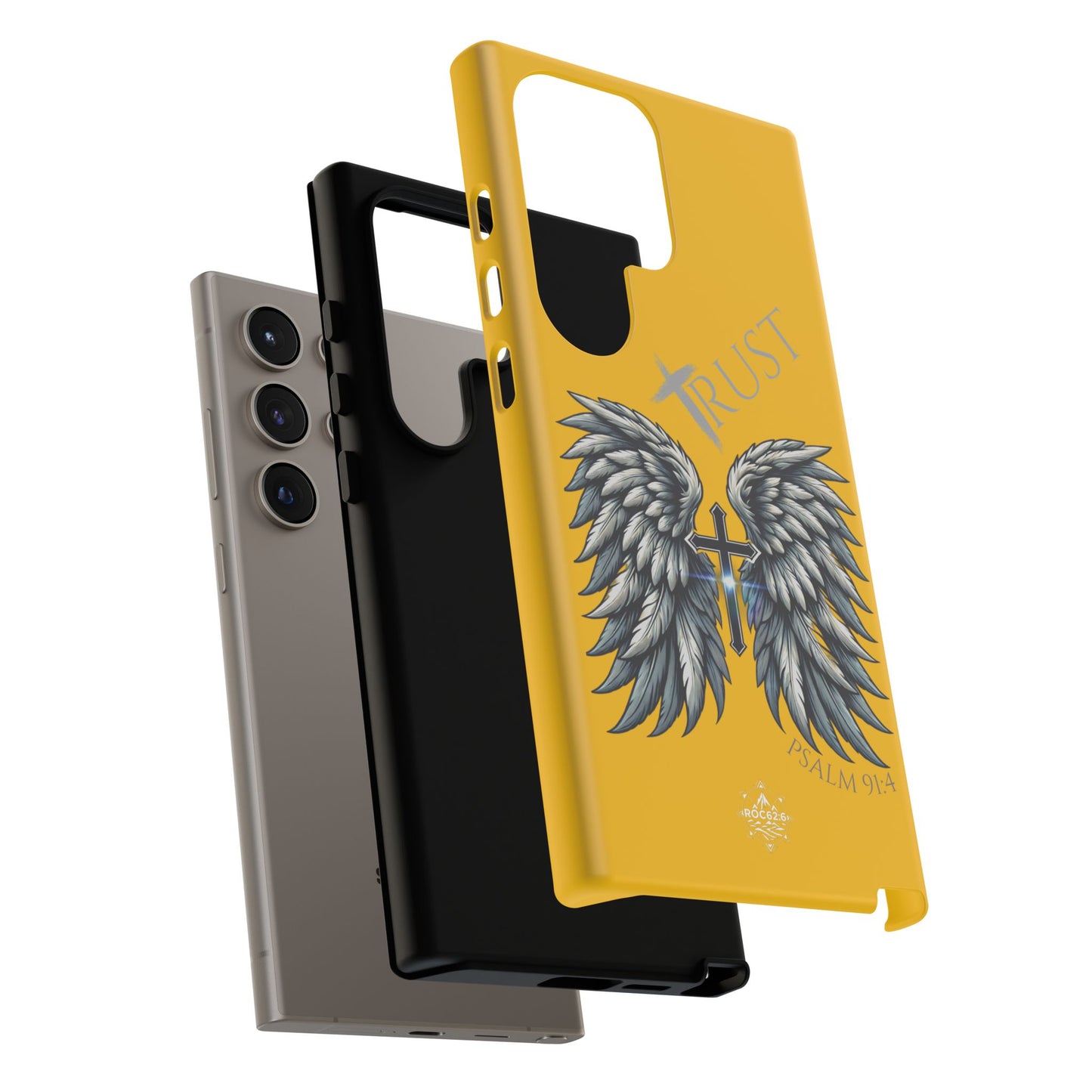 Wings Series Gold Phone Case - Trust, Psalm 91:4 Design, Inspirational Gift, Christian Accessories, Spiritual Protection, Encouragement