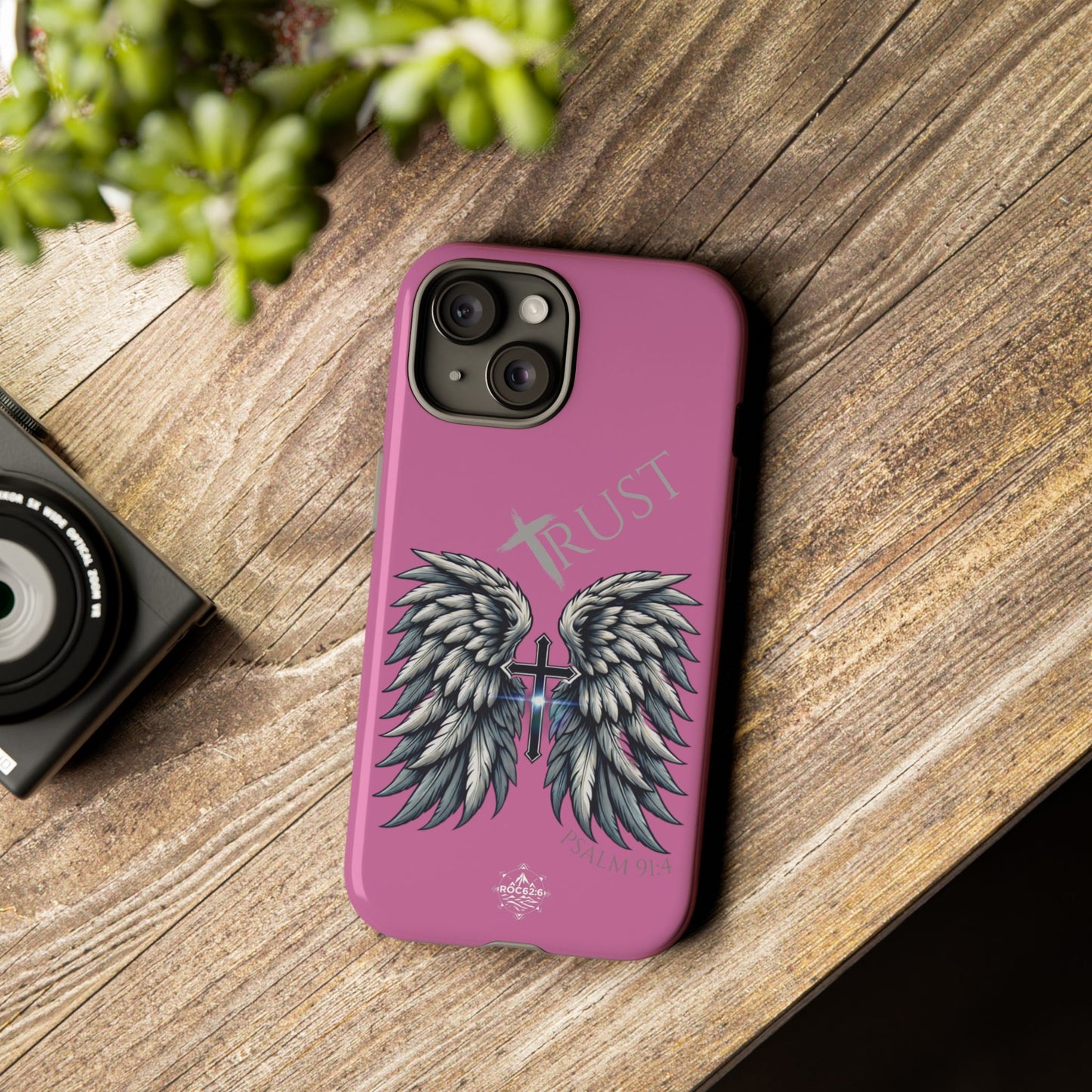 Wings Series Pink Phone Case - Trust, Psalm 91:4 Design, Inspirational Gift, Christian Accessories, Spiritual Protection, Encouragement