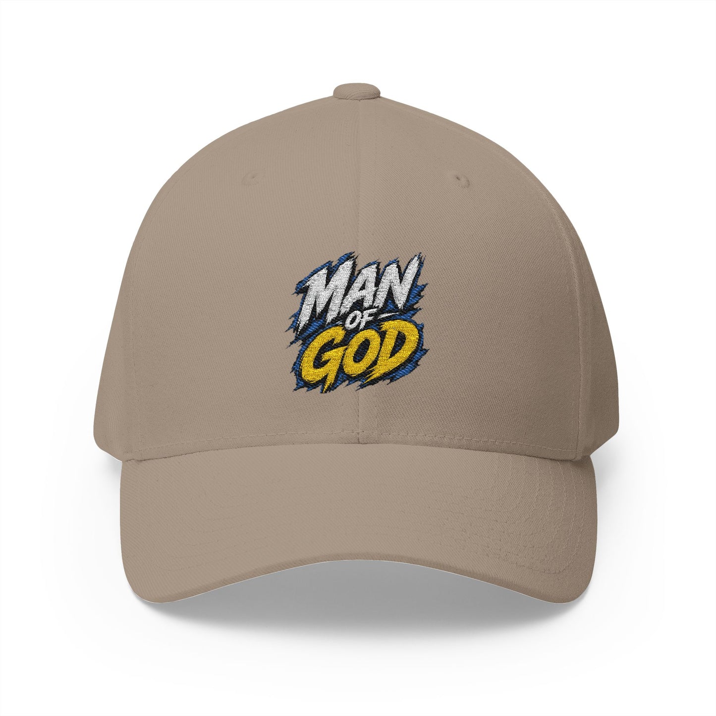 Man of God Embroidered FlexFit Baseball Cap — Faith Graphic Hat with American Flag Back Detail, Joshua 1:9