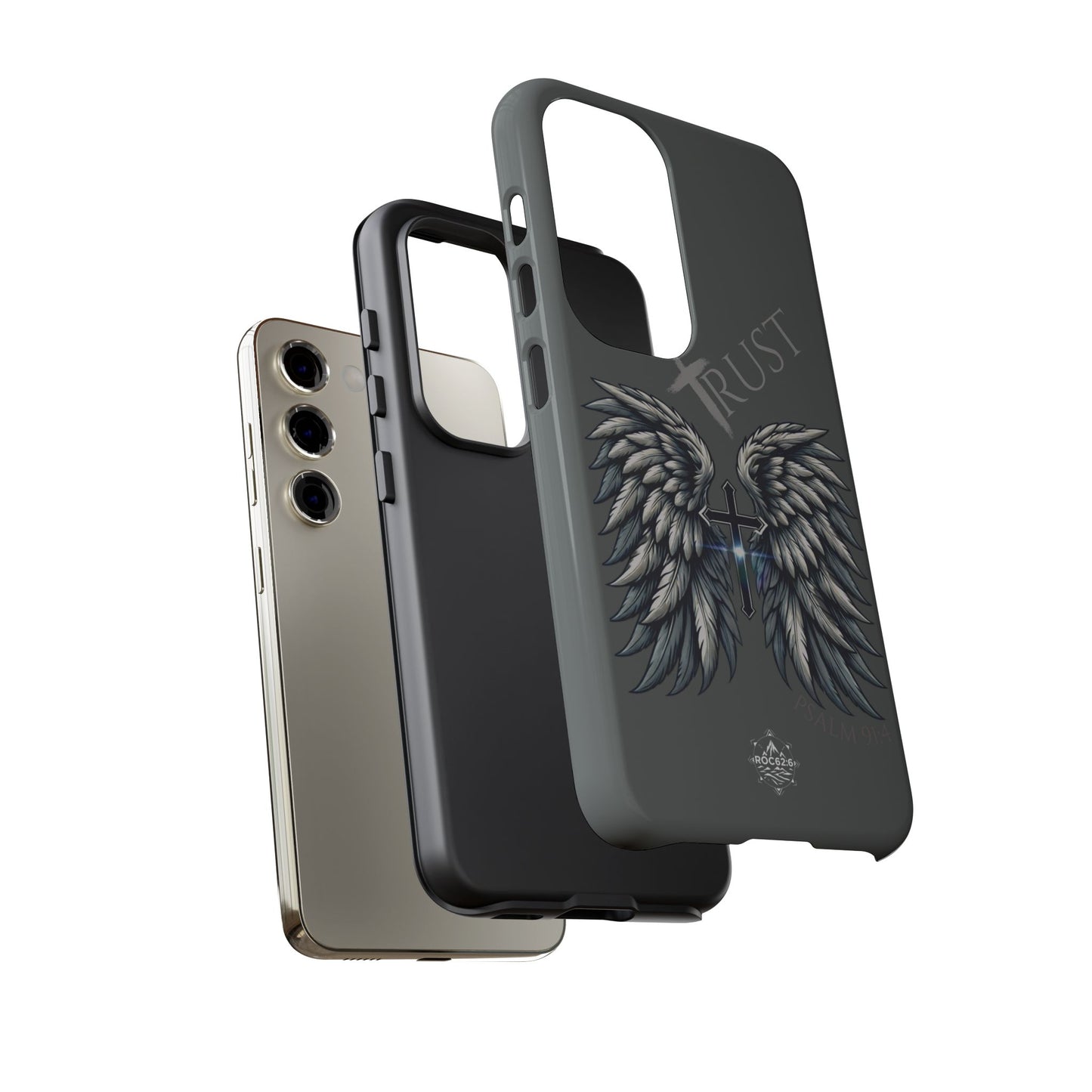 Wings Series Dark Grey Phone Case - Trust, Psalm 91:4 Design, Inspirational Gift, Christian Accessories, Spiritual Protection, Encouragement